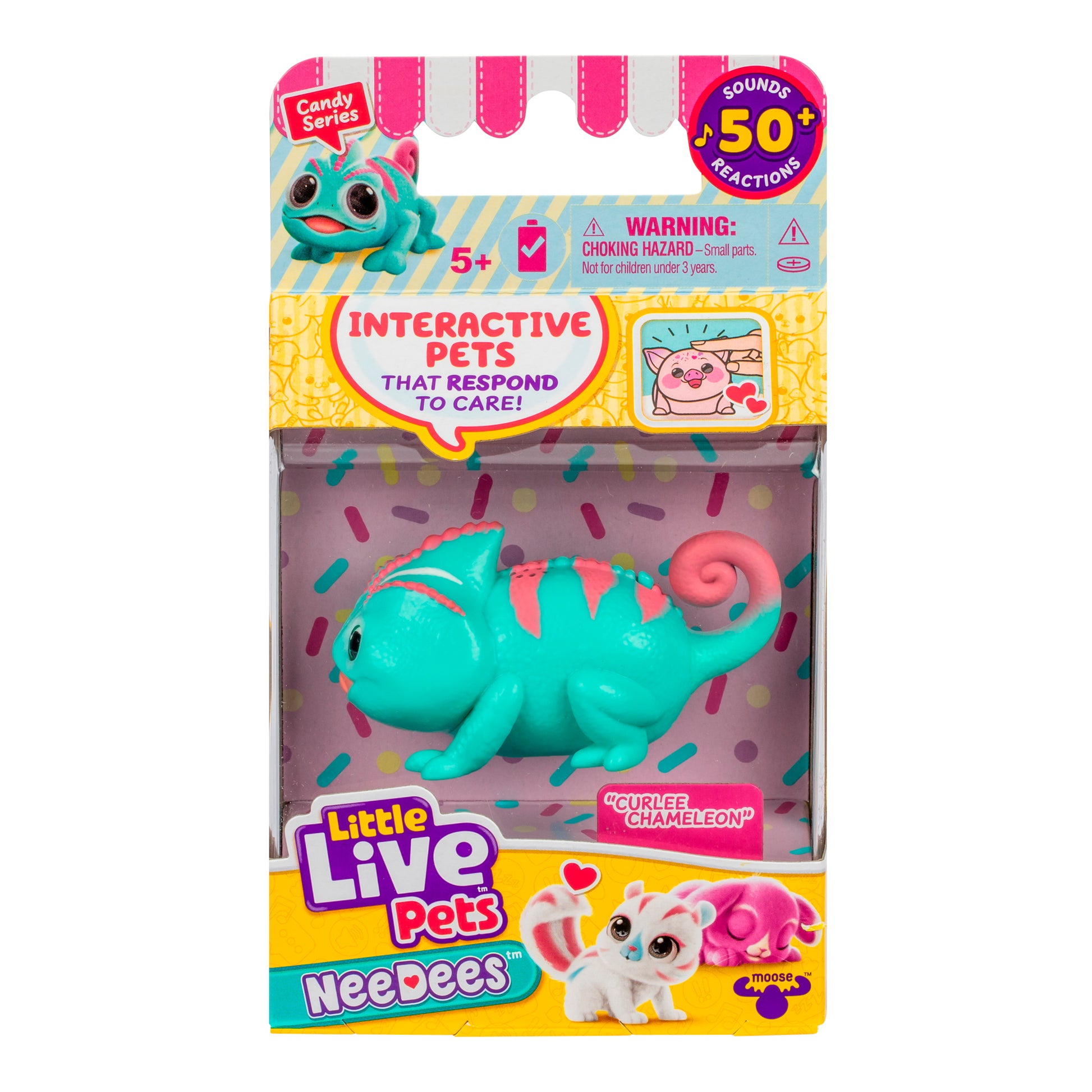 Little Live Pets NeeDees packaging of "Curlee Cameleon"