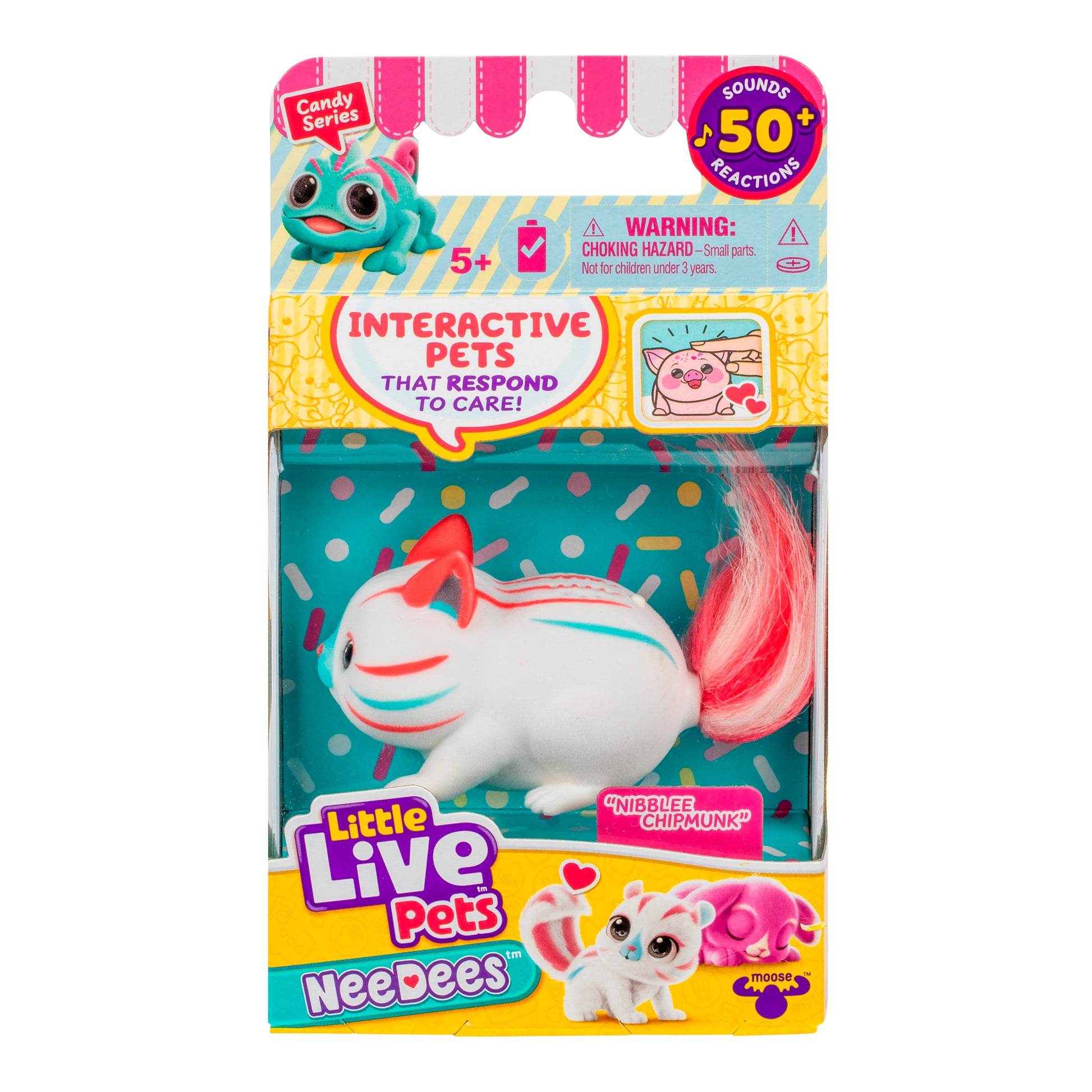 Little Live Pets NeeDees packaging of "Nibblee Chipmunk"