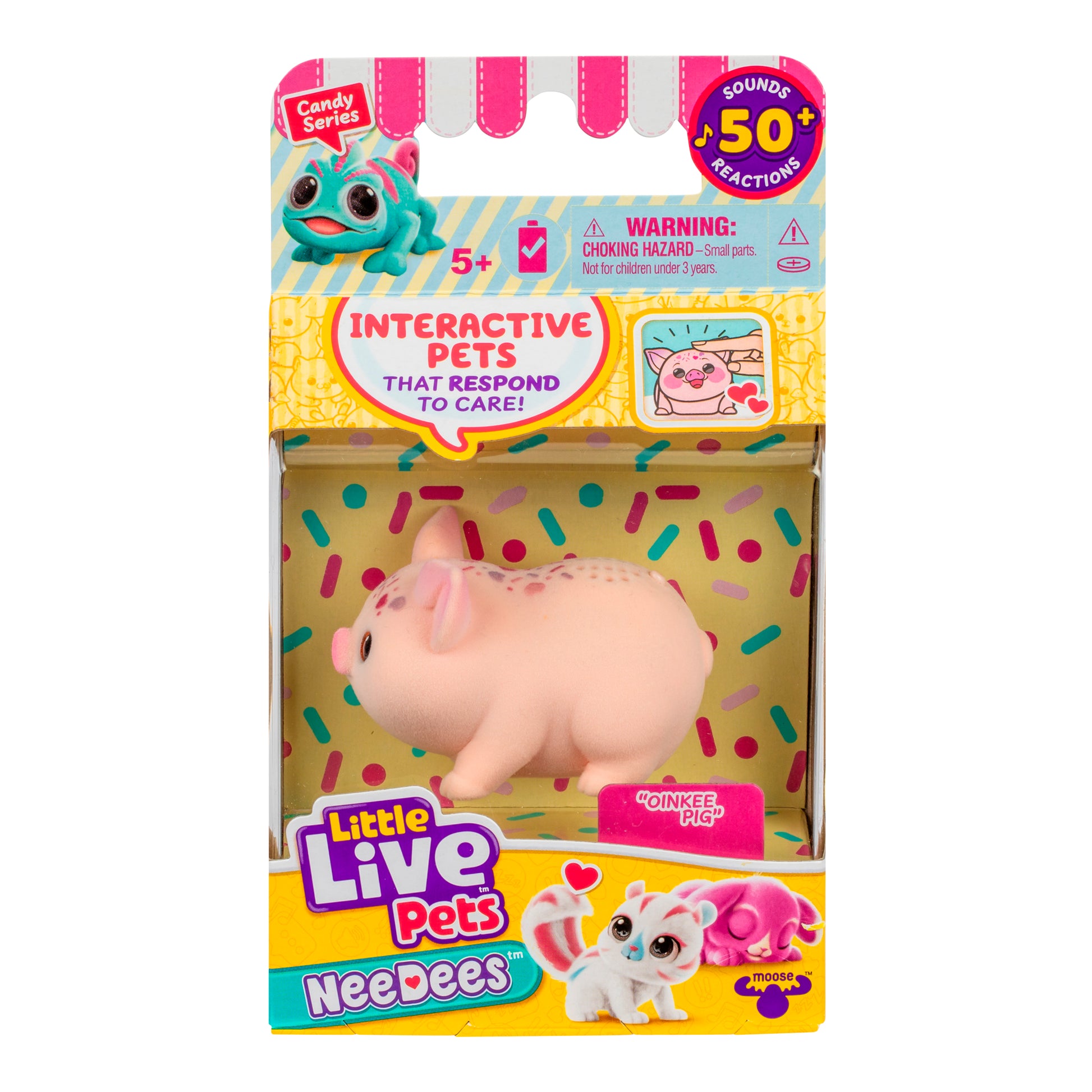 Little Live Pets NeeDees packaging of "Oinkee Pig"