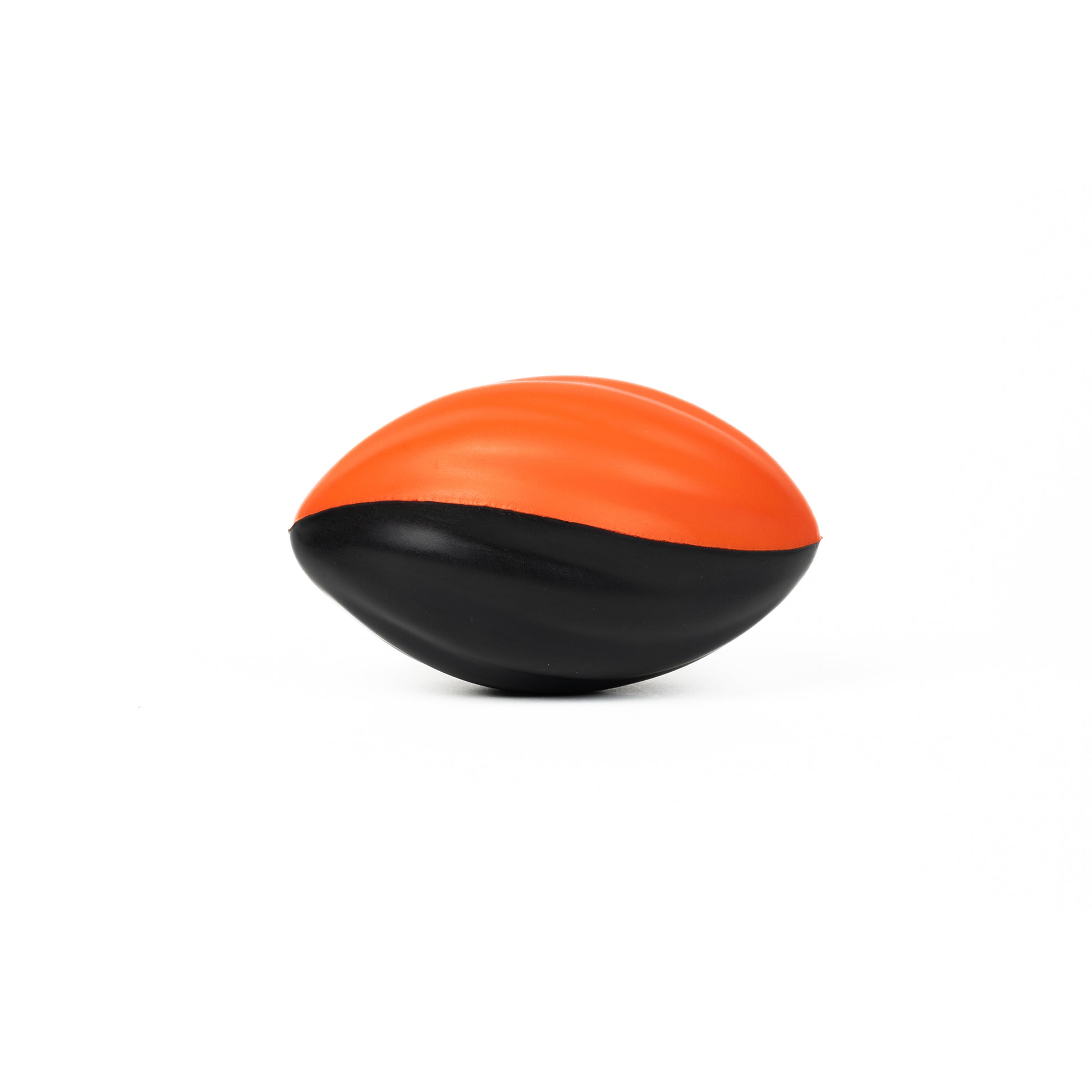 The Get Outside GO! 5'' Foam Football by Get Outside GO! features a smooth, oval design with an orange top and black bottom, perfect for outdoor play and shown on a plain white background.