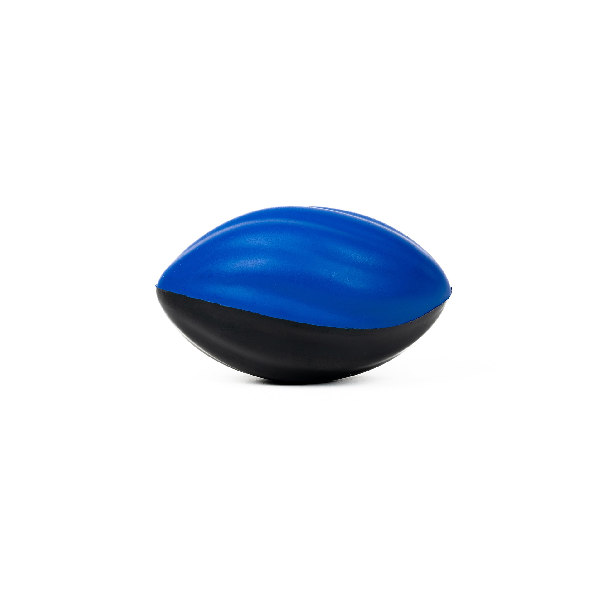 The Get Outside GO! 5'' Foam Football by Get Outside GO! features a small oval shape, wavy blue top, and smooth black bottom, perfect for outdoor play. Shown against a plain white background.