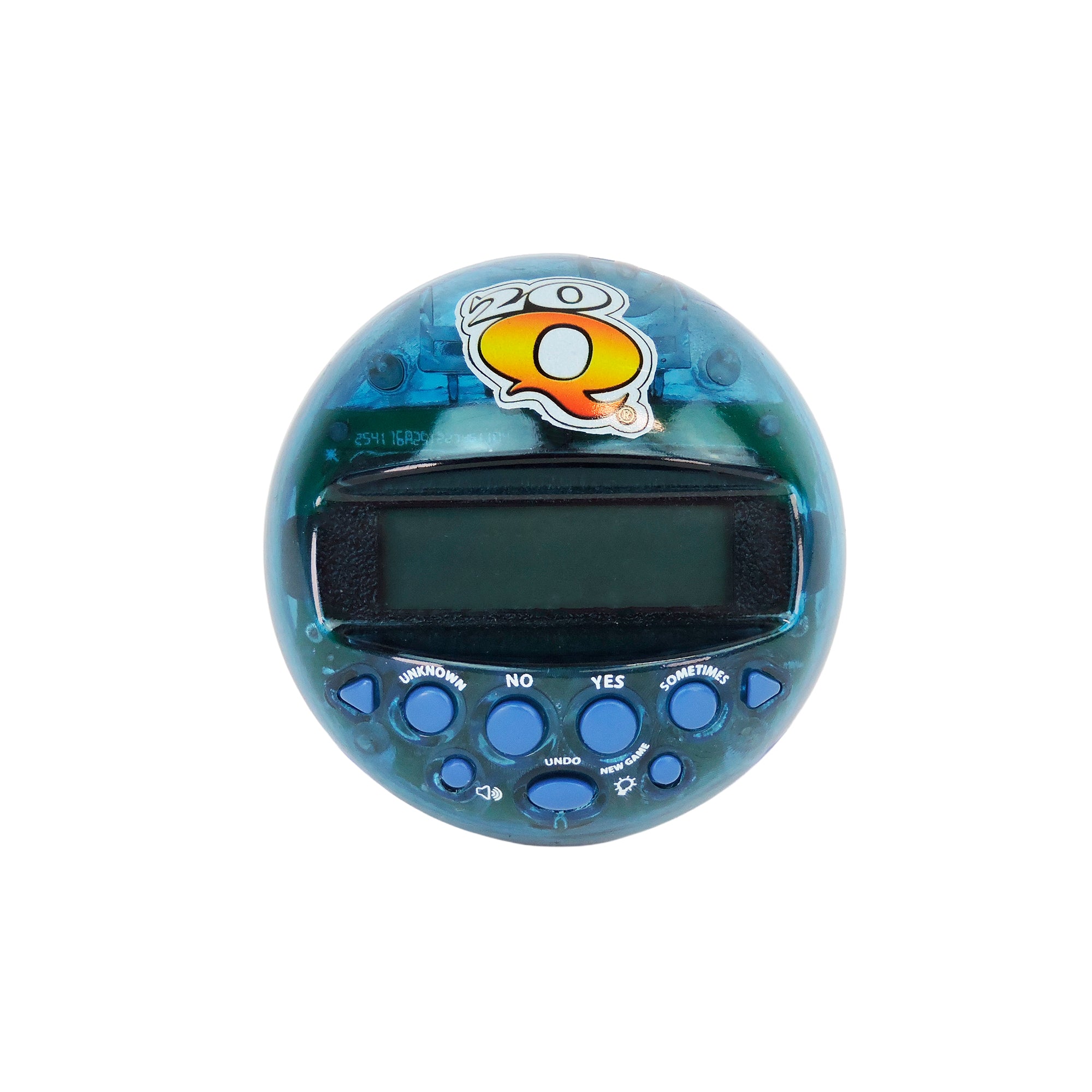 The GoCo 20Q Electronic Handheld Game by GoCo is a blue, circular device with a small screen and blue YES, NO, UNKNOWN, and UNDO buttons. The 20Q logo appears above the display.
