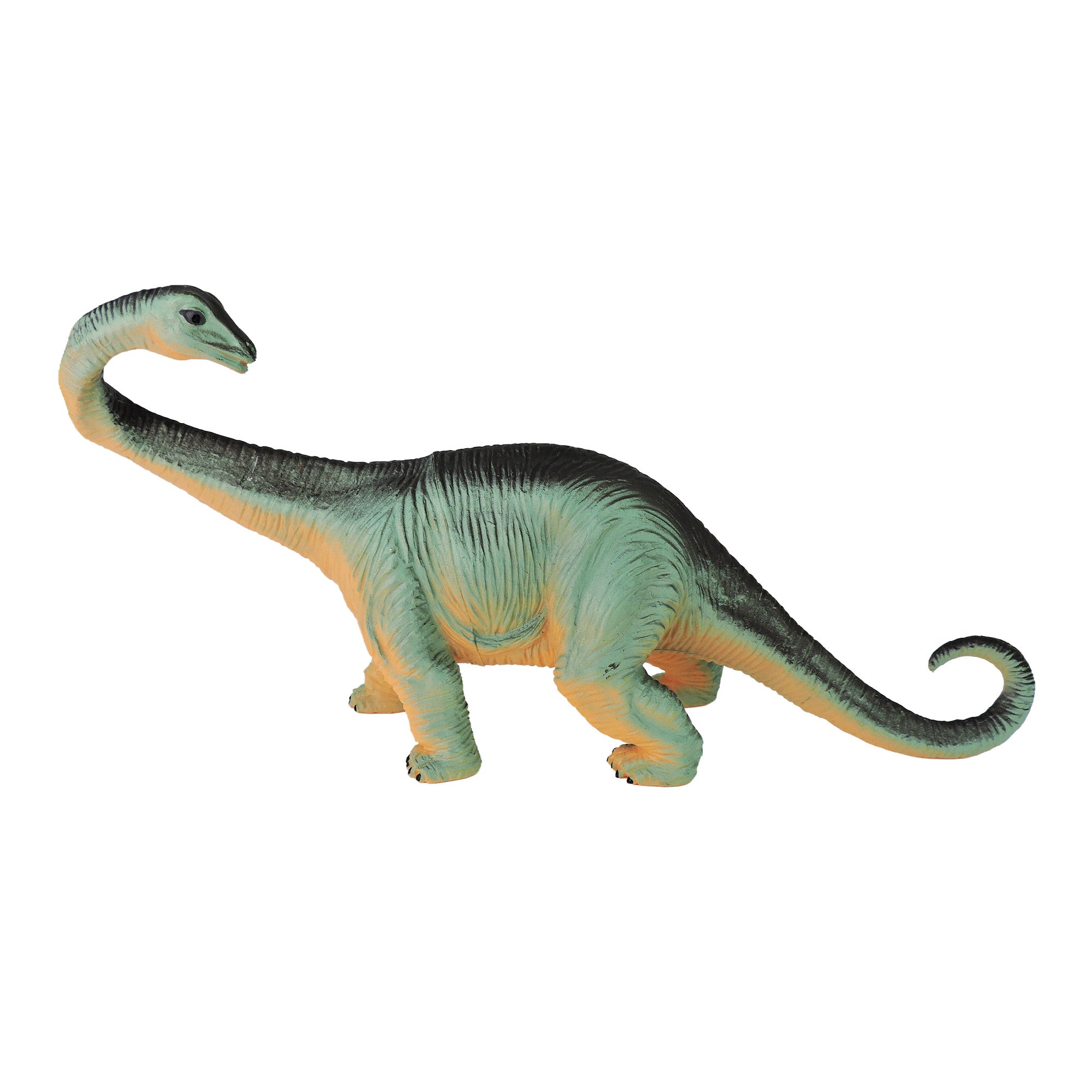 The Toysmith Large Dinosaur Figure by Toysmith is a green, long-necked sauropod with a dark ridge, four legs, and a long tail, shown against a white background.