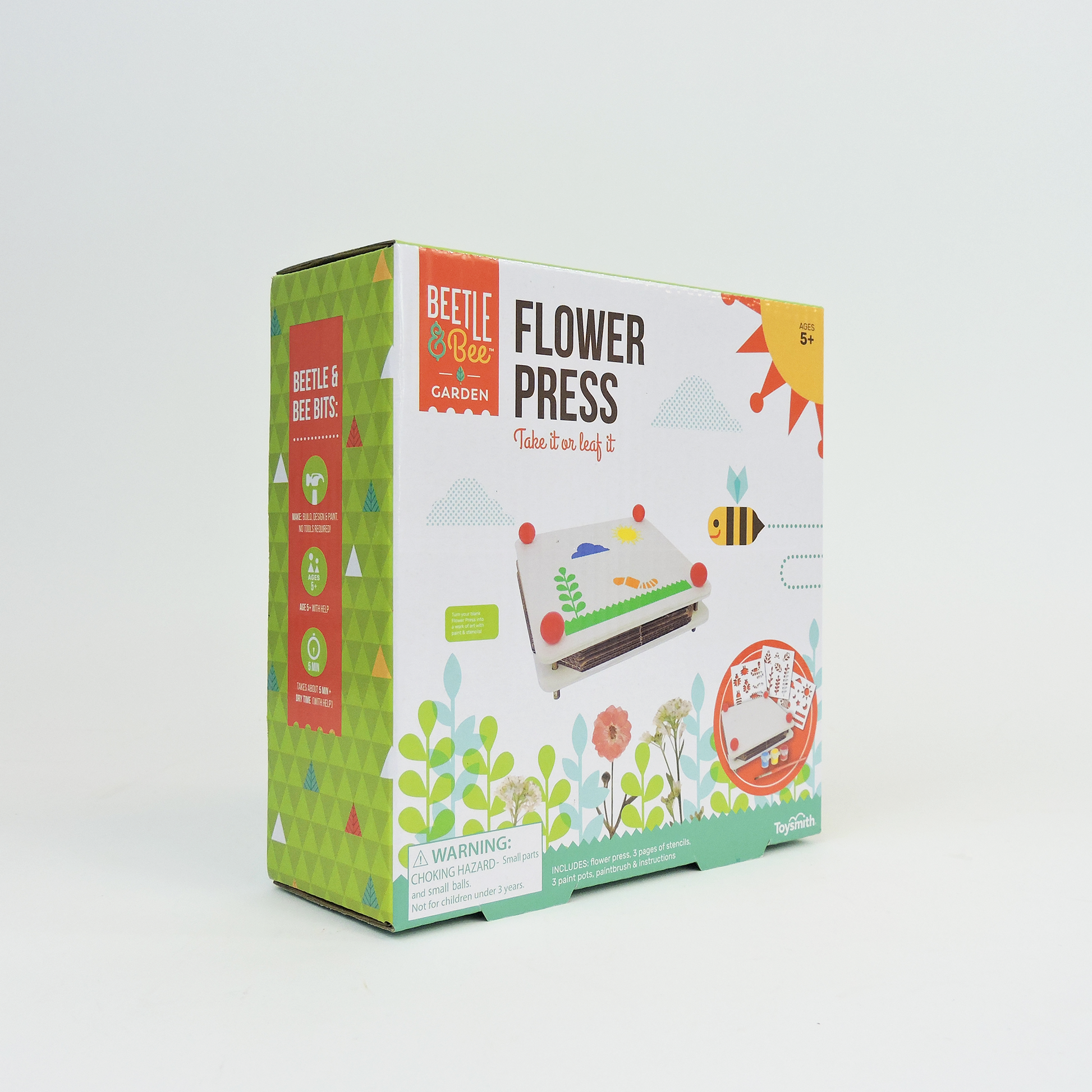 The Beetle & Bee Garden Paint a Flower Press kit features vibrant flower and bee illustrations—ideal for kids ages 5+ to enjoy creative craft activities and preserve flowers.