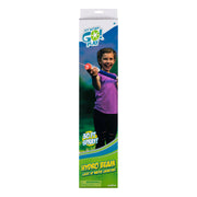 A smiling child sprays water with the GO! Play Hydro Beam Water Launcher by GO! Play, a purple and orange pool toy for ages 5+. The packaging highlights its 30 FT spray.