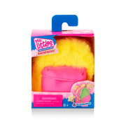 Toy backpack with yellow fluffy interior in packaging on a white background