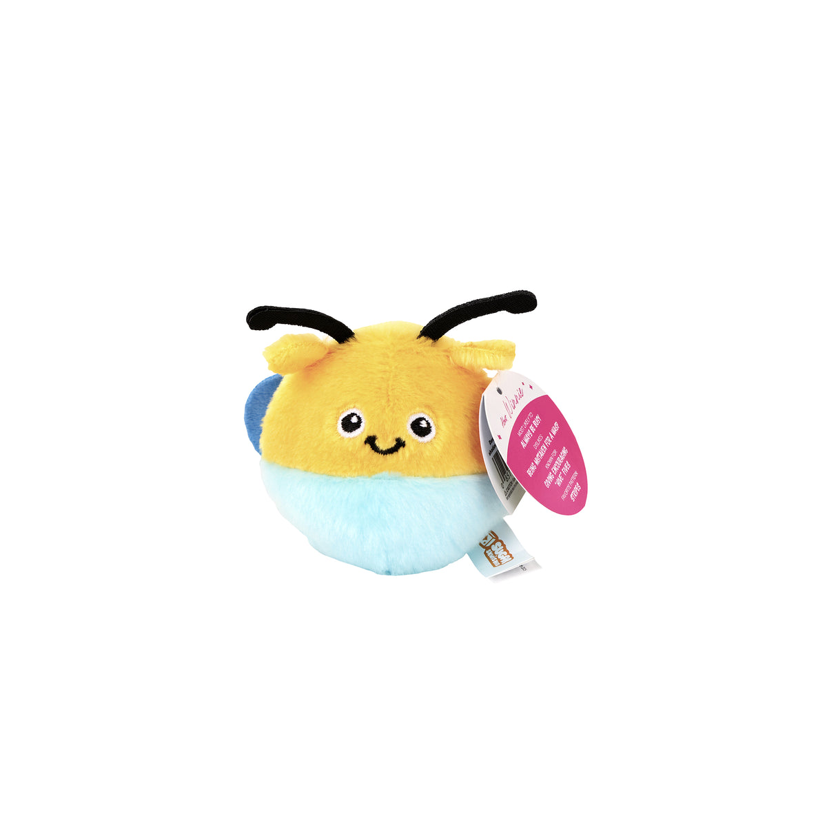 Sugar Skwisheez April Showers is a small, round yellow-headed bee squishy with a light blue body and black antennae from the spring collection.
