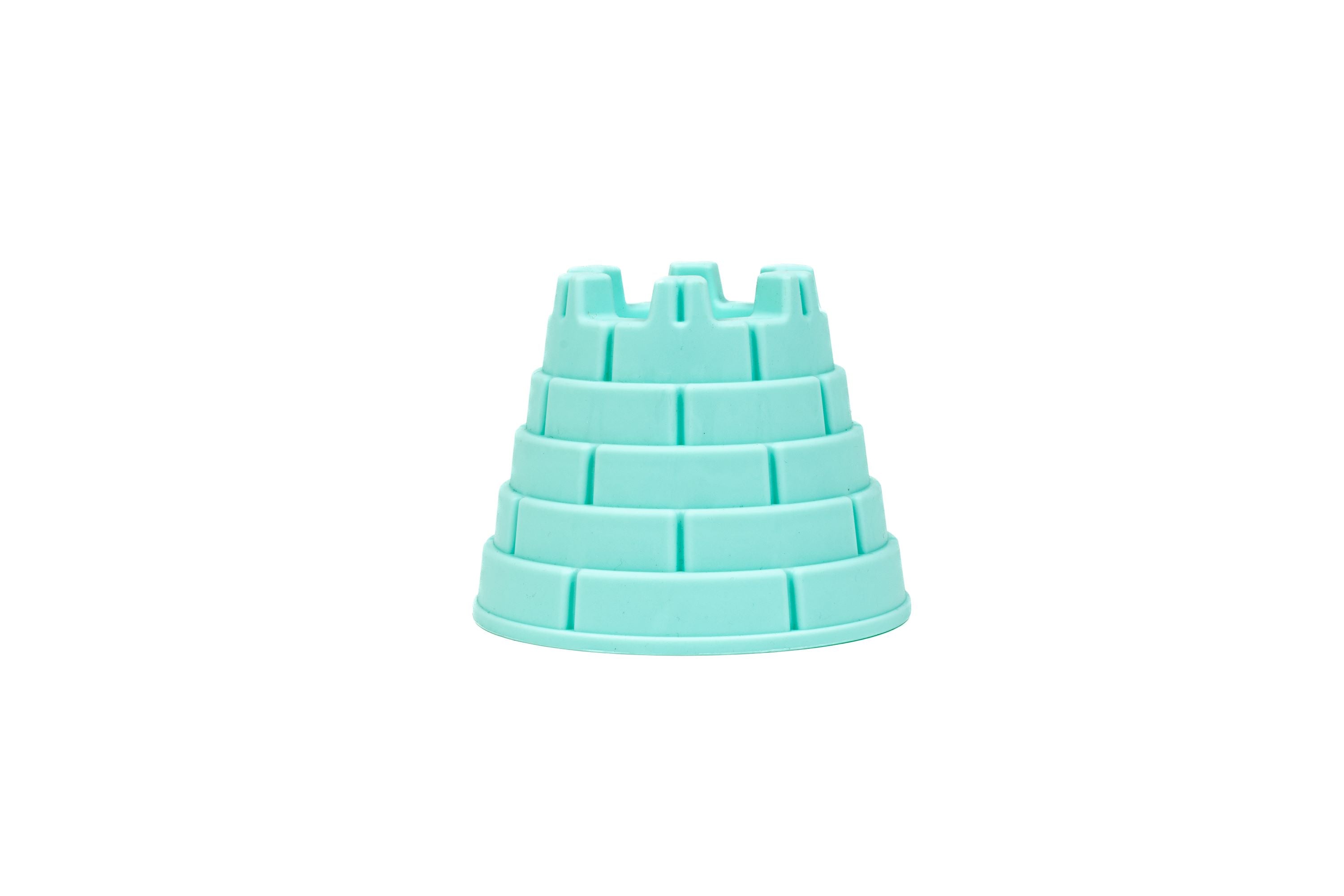 The Toysmith 6pc Set Ship Sand Bucket Set, featuring a turquoise plastic sandcastle mold, is displayed on a white background.