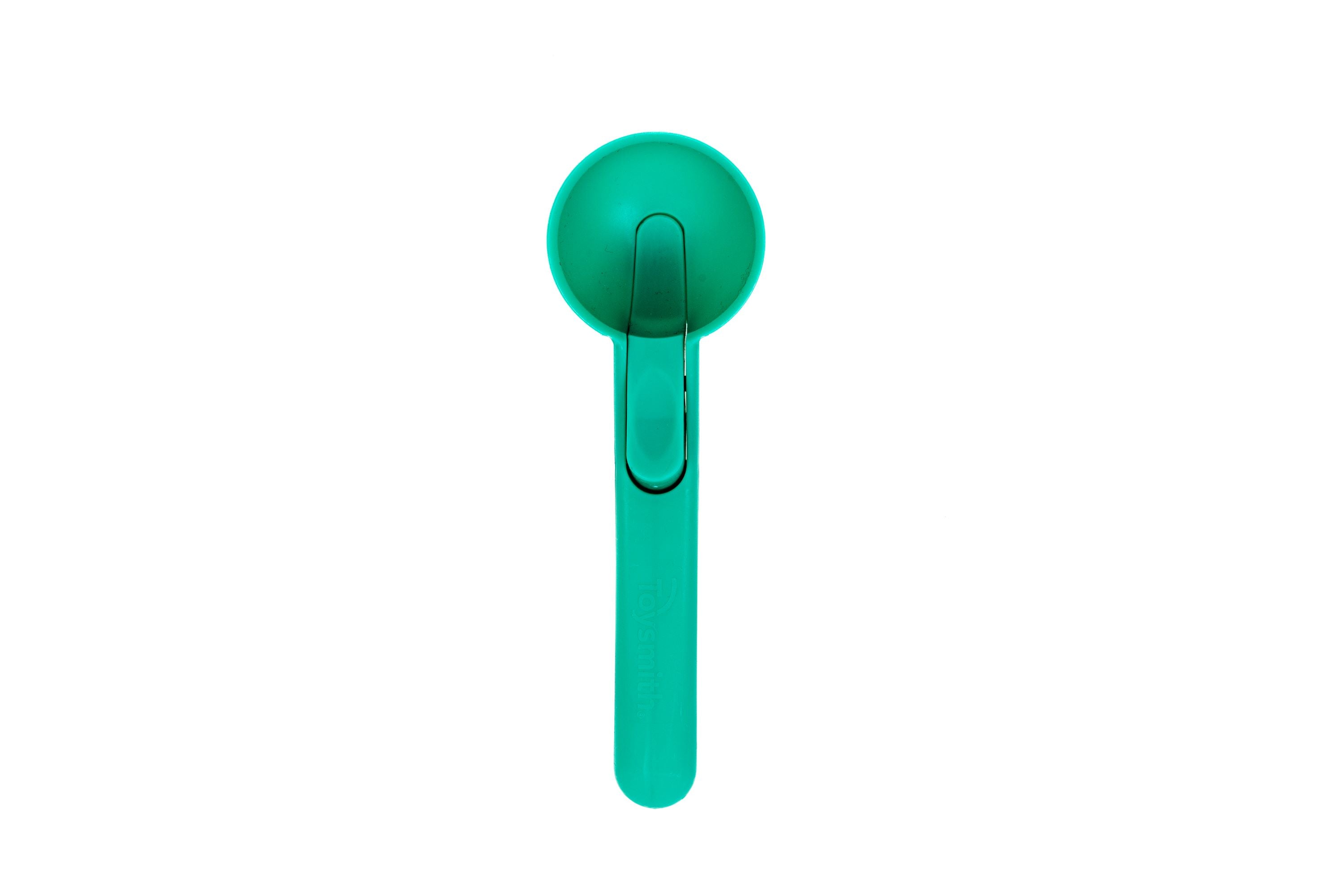 A teal plastic handheld tool with a circular top and long handle from the Toysmith 6pc Ice Cream Sand Bucket Set, shown against a white background.