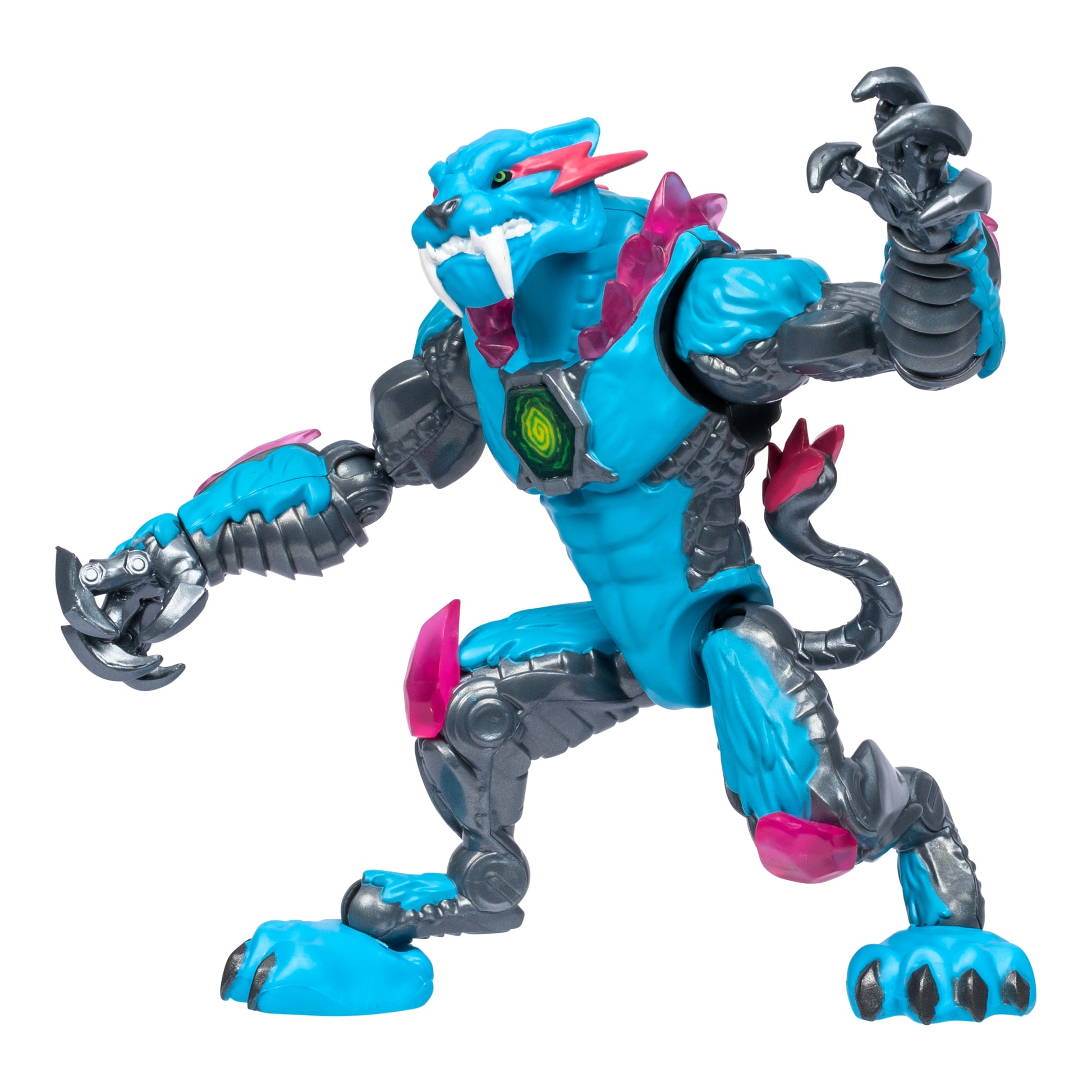 Toy figure of a blue and gray creature with pink accents on a white background
