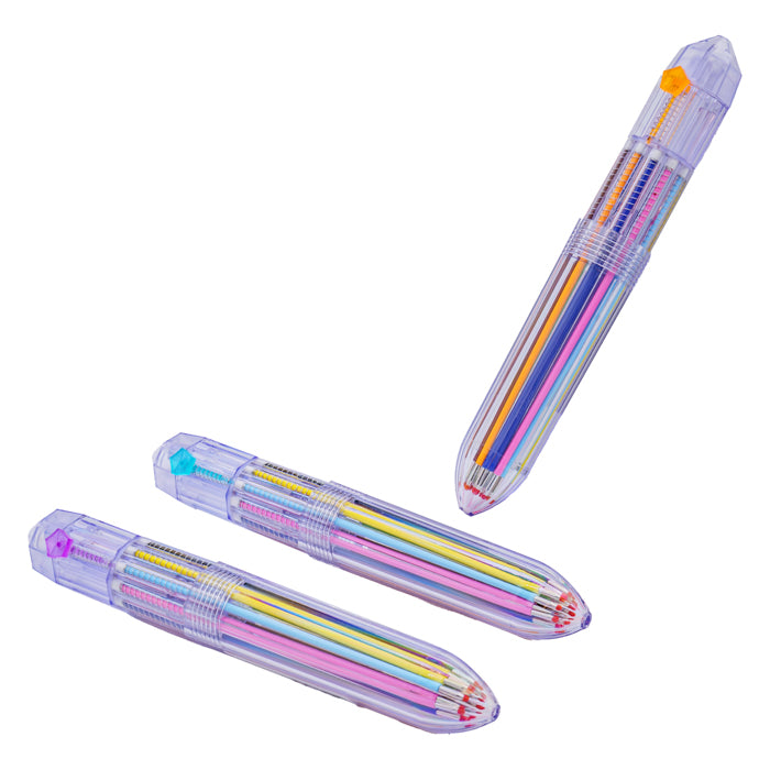 Three transparent Sensory Lab cases feature ColorClik Pens in vibrant, assorted colors—one case upright, two lying flat—showcasing the creative inspiration of Sensory Lab ColorClik Pens.
