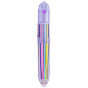 The Sensory Lab Colorclik Pen features a transparent purple case that displays 10 vibrant ink colors inside, combining convenience and style in one multicolor pen.