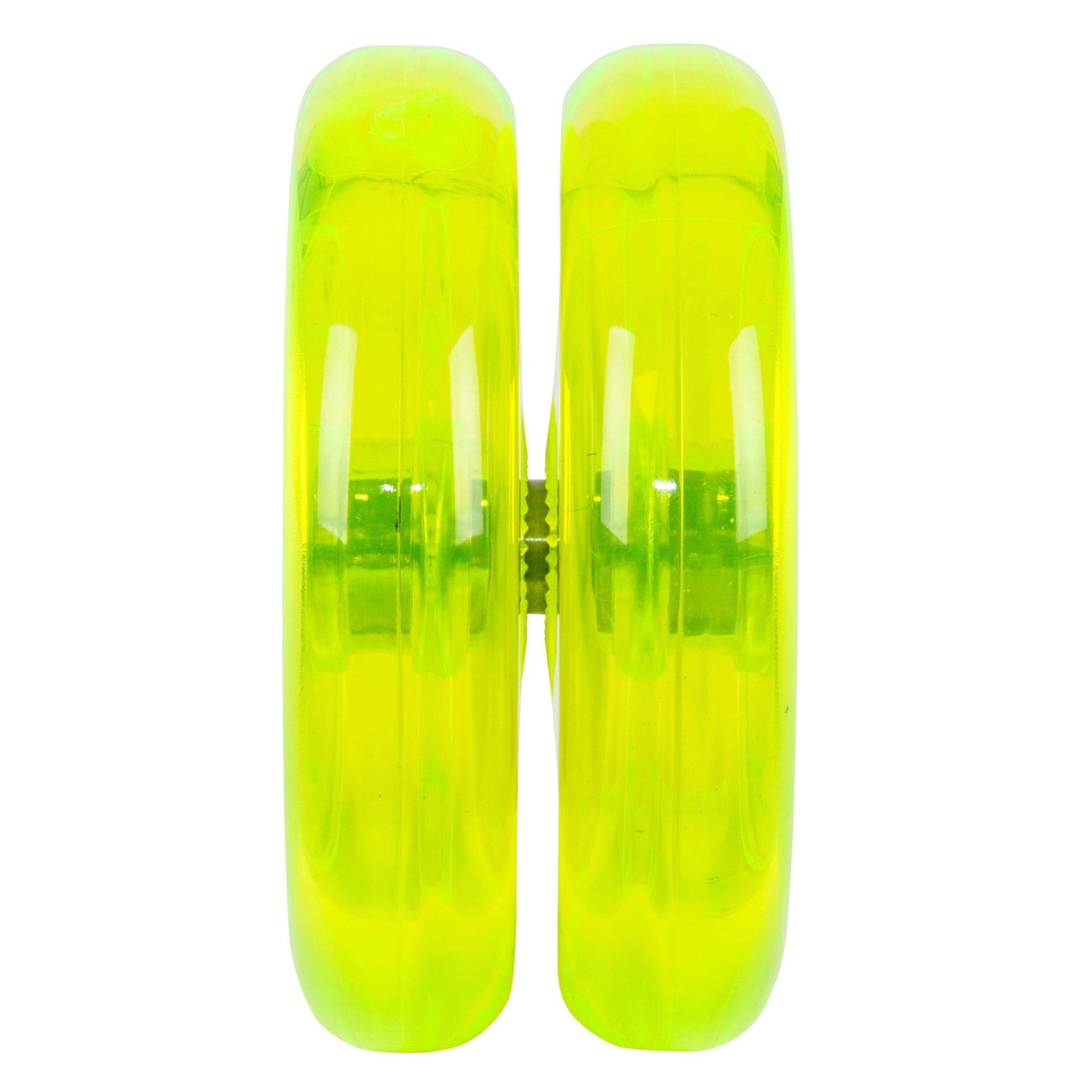 A close-up side view of the Duncan Hornet Pro Looping Yo-Yo by Duncan, featuring its bright yellow translucent halves and visible center axle—ideal for mastering advanced looping tricks.
