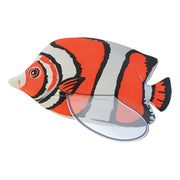 The Toysmith Tropical Zwimmers by Toysmith is a magnifying glass shaped like a clownfish with vibrant orange, black, and white stripes—perfect as a playful pool toy or for imaginative water play.
