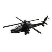 The Toysmith Diecast X-Force Command Helicopter by Toysmith is a black toy chopper with yellow and white markings, detailed features, and missile launchers, displayed against a plain white background.