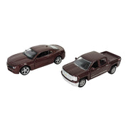 Two small brown Toysmith Diecast Power Racers by Rollin'—a sports car on the left and a pickup truck on the right—are displayed on a white background. Each sold separately.
