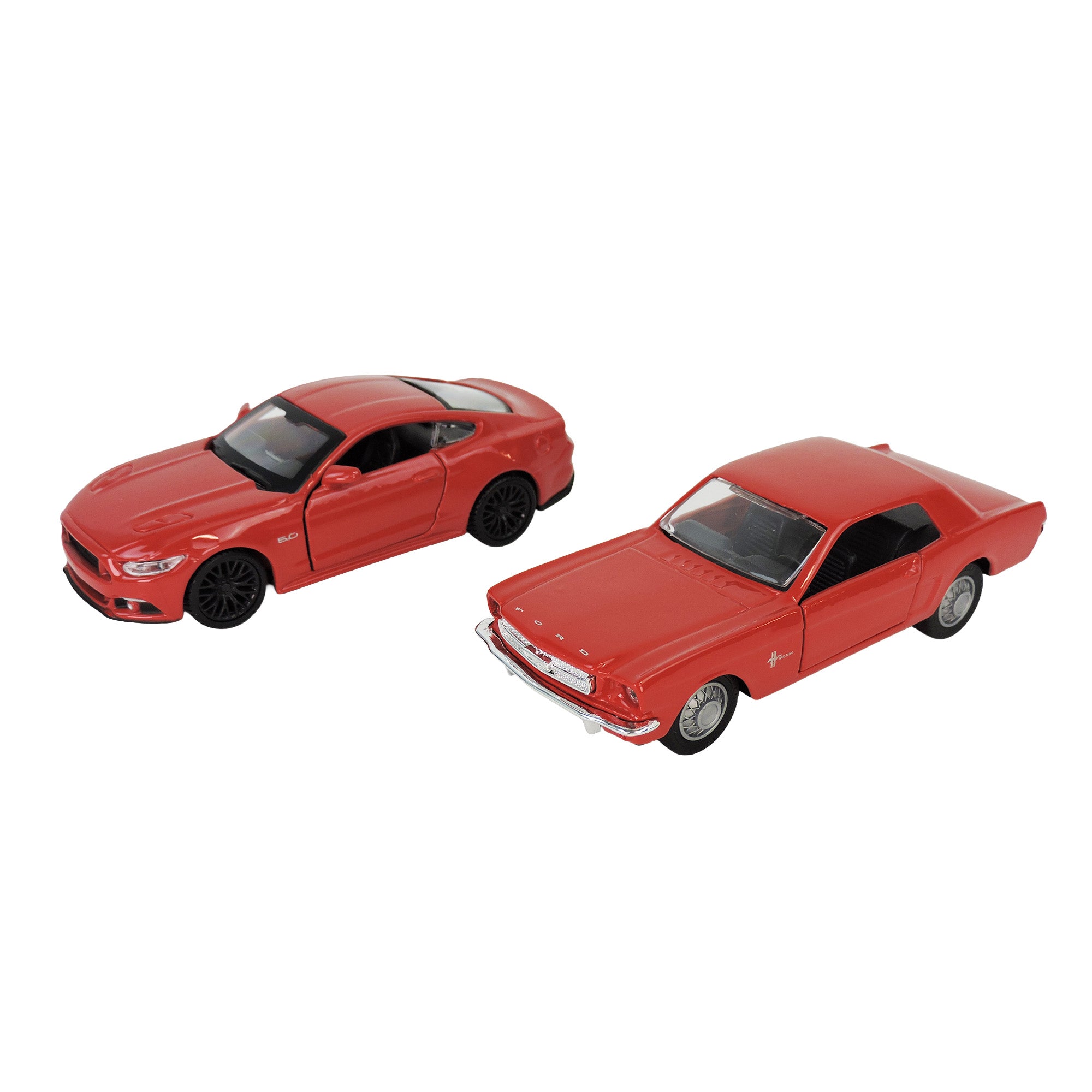 Two Toysmith Diecast Power Racers by Rollin' are displayed side by side on a white background: one is a modern sports coupe with black wheels and an open door, the other a vintage model with chrome accents. Items sold separately.
