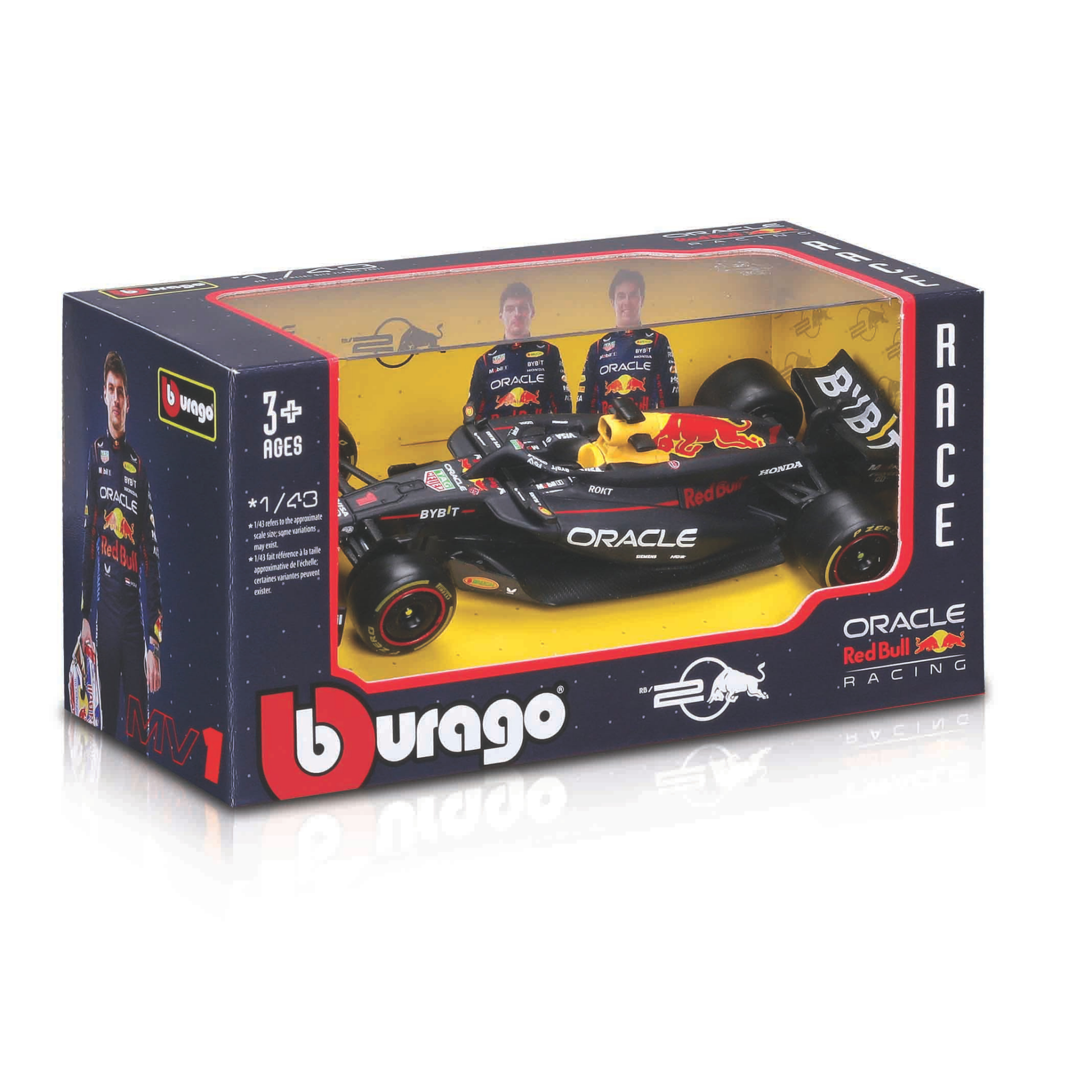 A boxed Maisto Formula One diecast car with Red Bull Racing livery and Oracle sponsors. Packaging shows the driver, Red Bull Racing logo, and is marked for ages 3+.