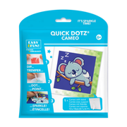 The Diamond Dotz Koala kit is a fun kids' art activity for ages 6+, featuring a blue package with a sleeping koala project. Includes 1 cameo (13 x 13 cm) with stand. Steps: dip, dot, and sparkle to create your art!.