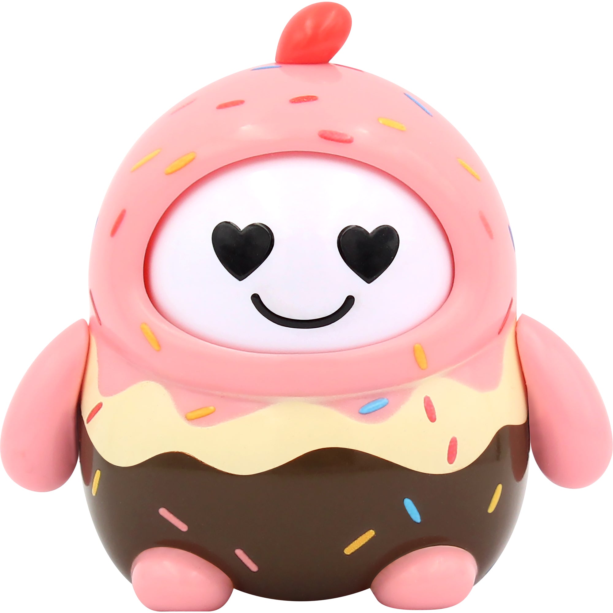 NSI’s LamaTama Series 1 features a cute, round toy with pink frosting, sprinkles, and a chocolate-dipped bottom. Its heart-shaped eyes and smiling face make it one of the cutest collectible figures in blind packaging.