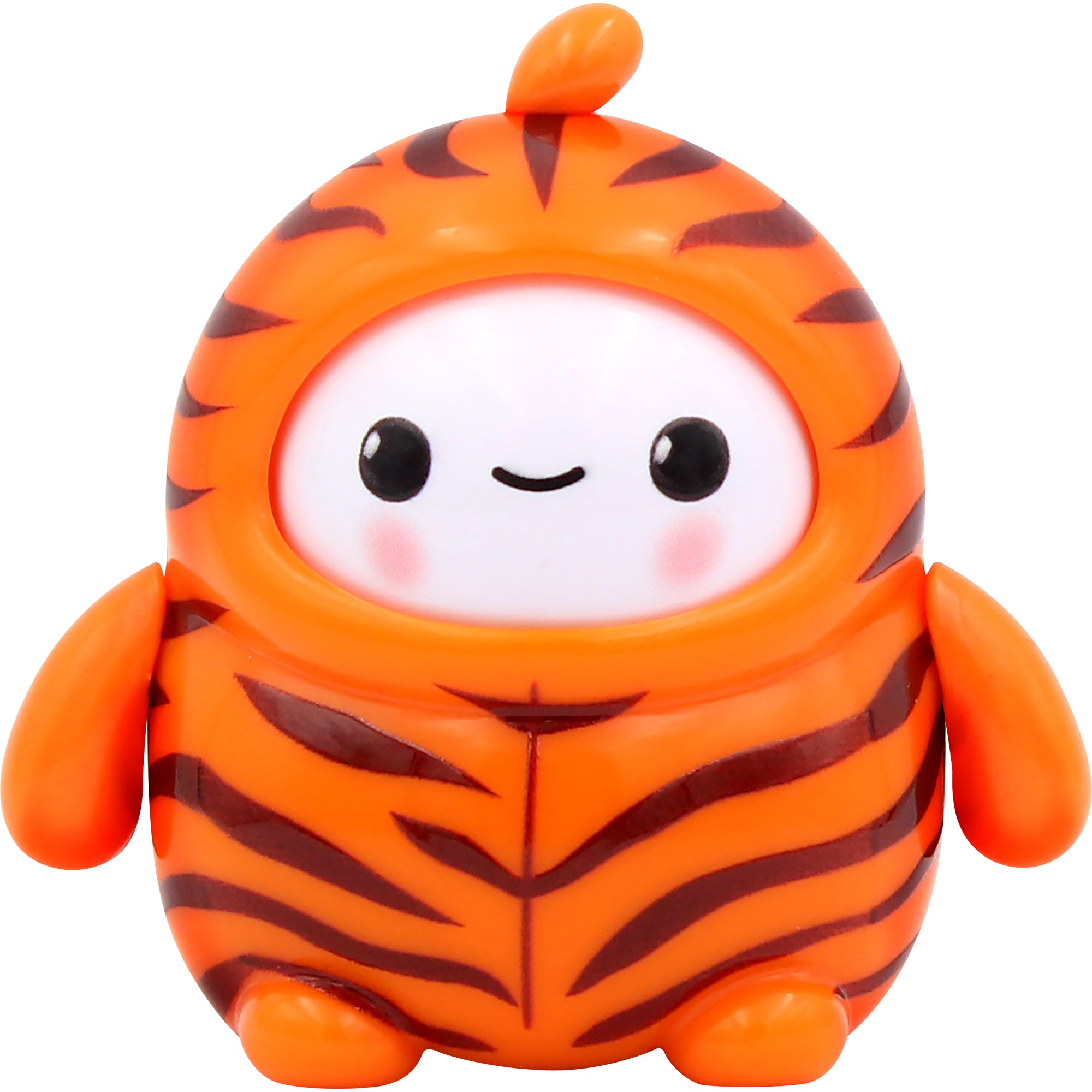 The NSI LamaTama Series 1 features a cute, round toy with a smiling face, blushing cheeks, and an orange tiger costume with black stripes—an adorable collectible character in blind packaging.