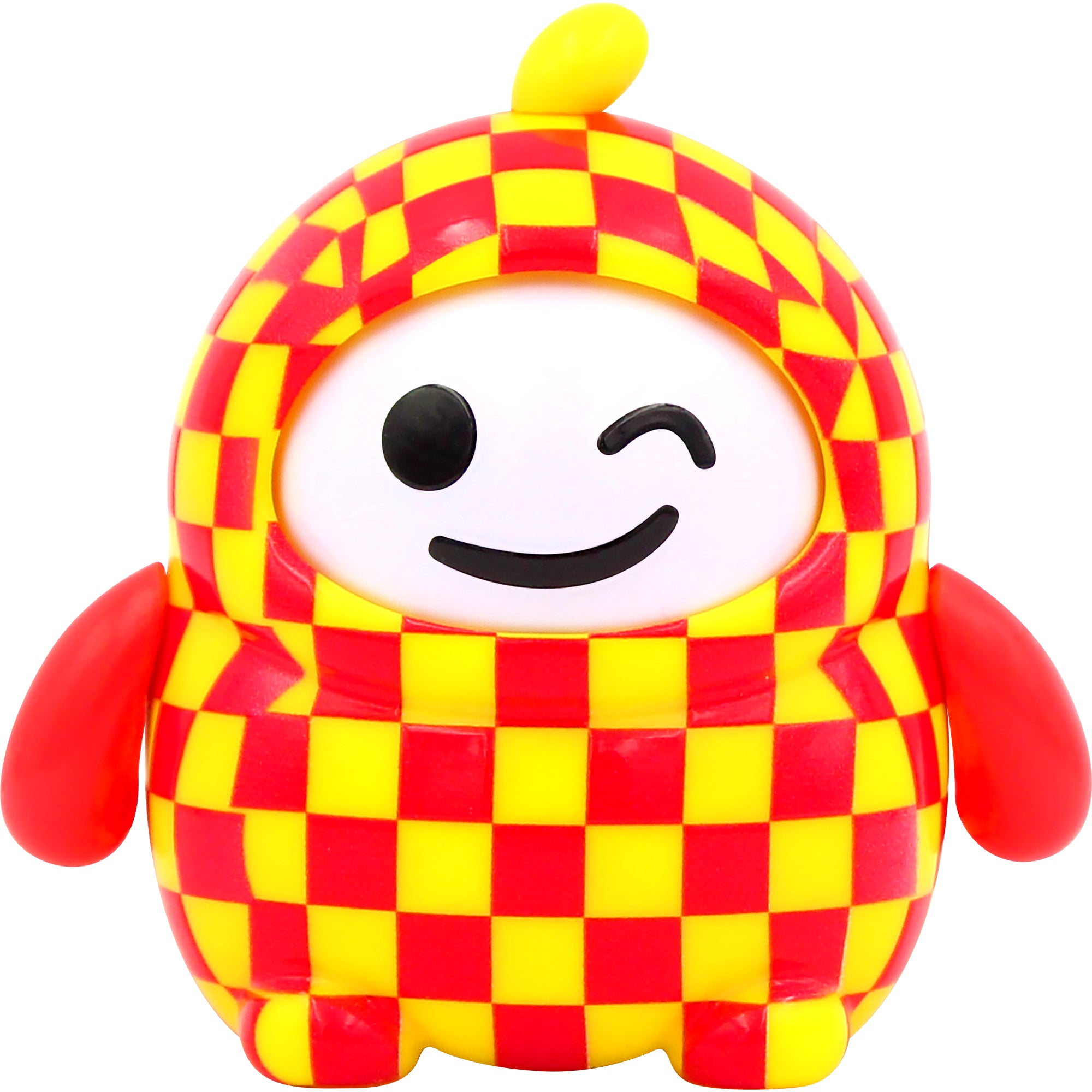 The NSI LamaTama Series 1 features a collectible figure with a winking face, red and yellow checkered outfit, red arms, and a yellow fin—one of the adorable characters available in blind packaging.