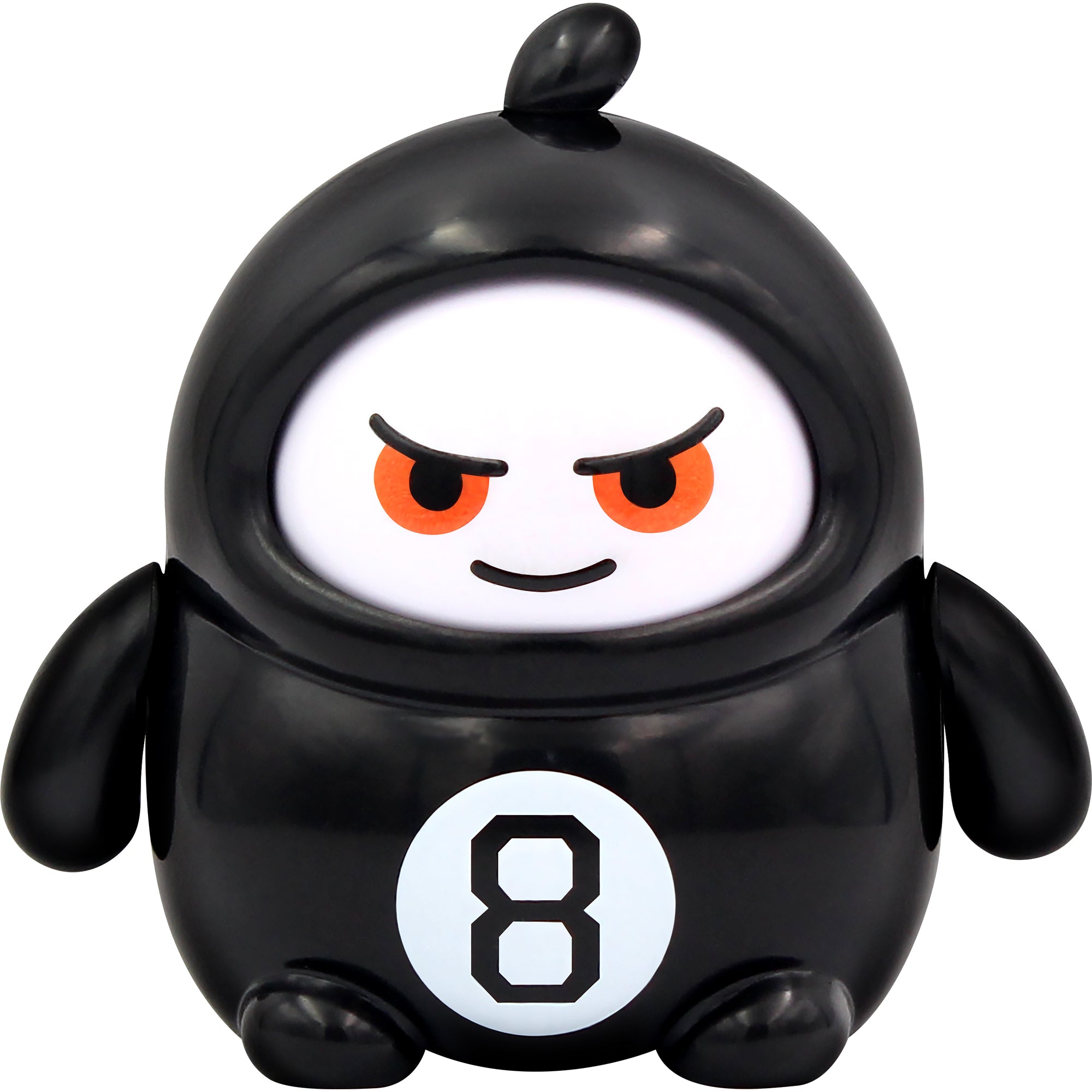 NSI's LamaTama Series 2 features a playful black, round magic 8-ball cartoon with a white face, orange-red eyes, mischievous smile, and number 8 belly—perfect for collectors and blind box fans.