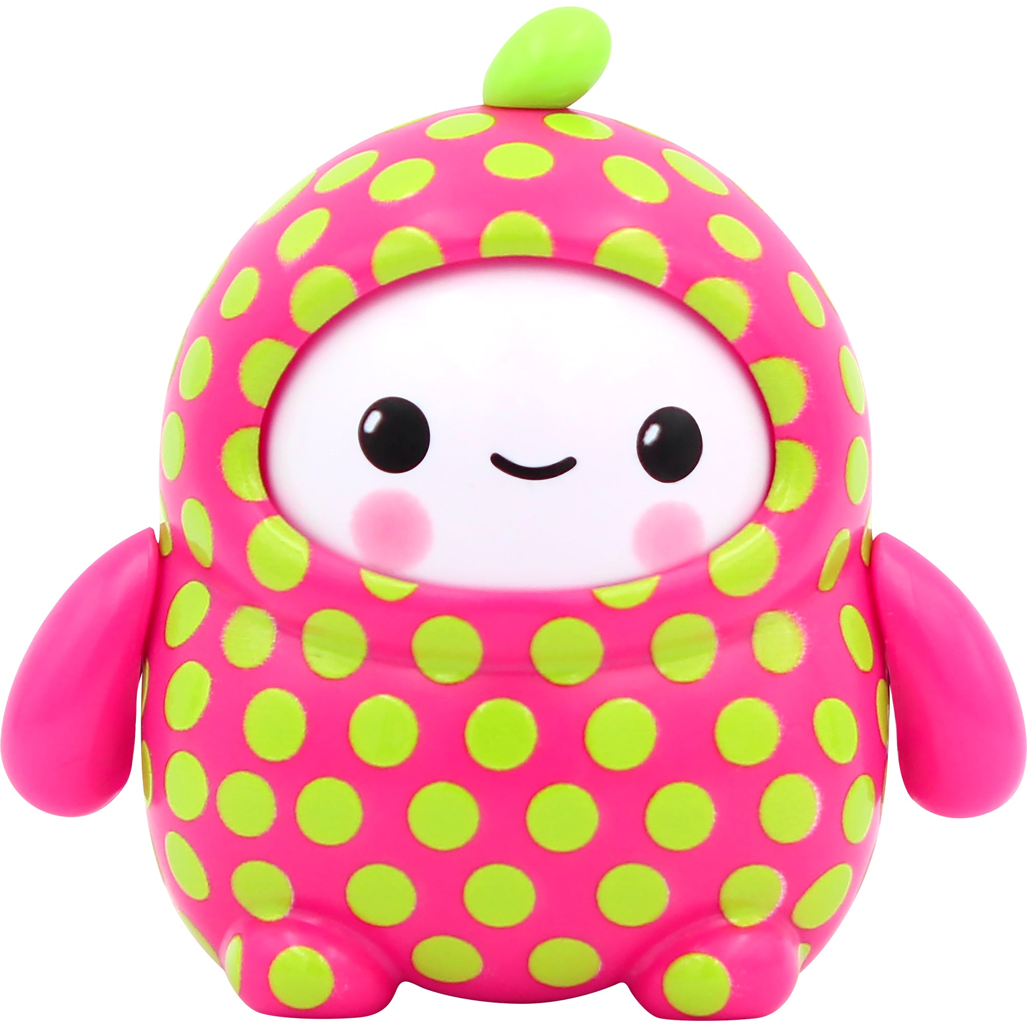 The NSI LamaTama Series 2 features a cute toy with a round white face, pink cheeks, and a bright pink suit with yellow polka dots and green leaf detail—one of many collectible characters in blind packaging.