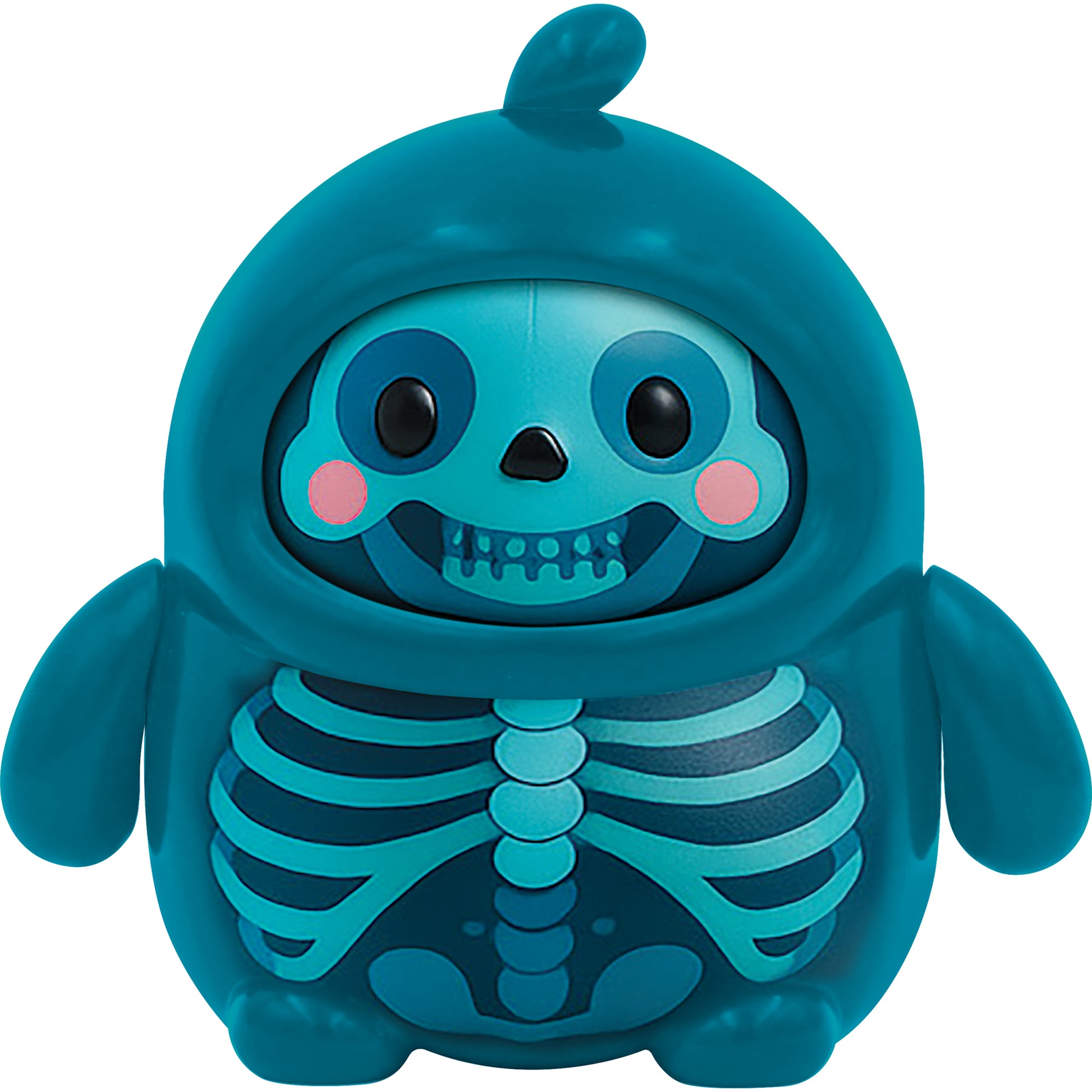 The NSI LamaTama Series 2 features a cute, round toy with a teal skeleton design, big black eyes, pink cheeks, and small arms in a smooth blue costume—one of many unique collectible characters in blind packaging.