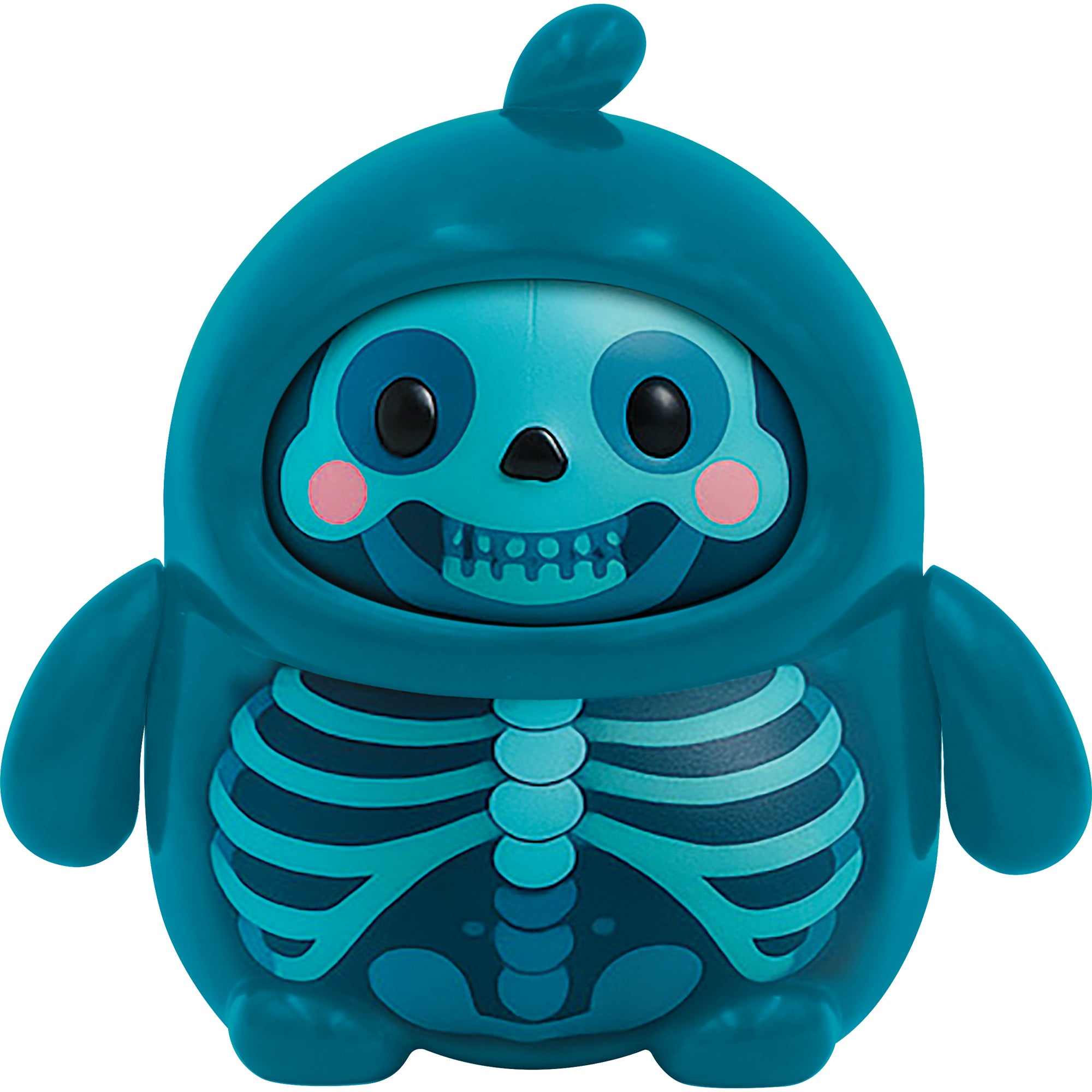The NSI LamaTama Series 2 features a cute, round toy with a teal skeleton design, big black eyes, pink cheeks, and small arms in a smooth blue costume—one of many unique collectible characters in blind packaging.