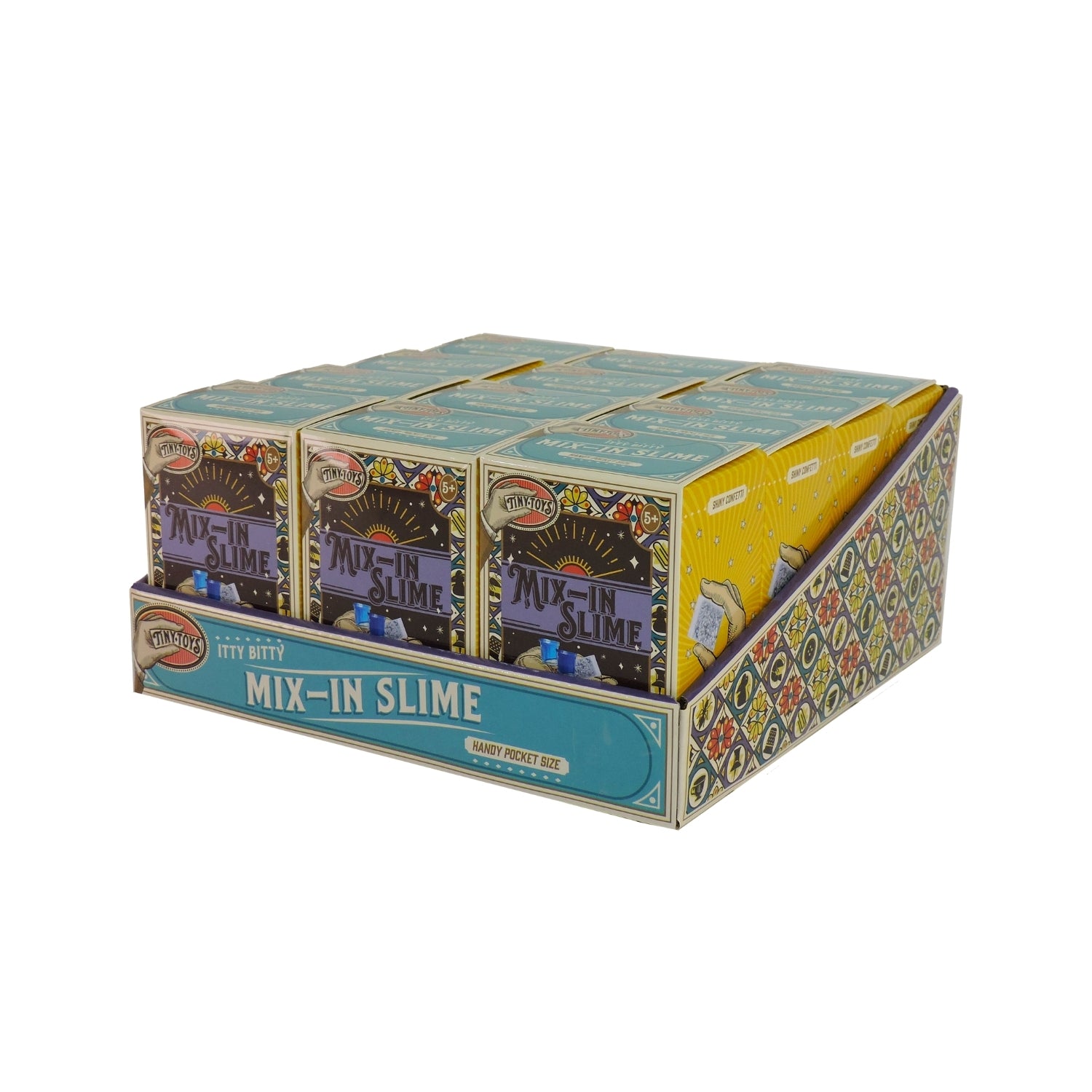 Display box of Mix-In Slime with multiple boxes stacked on top of each other.