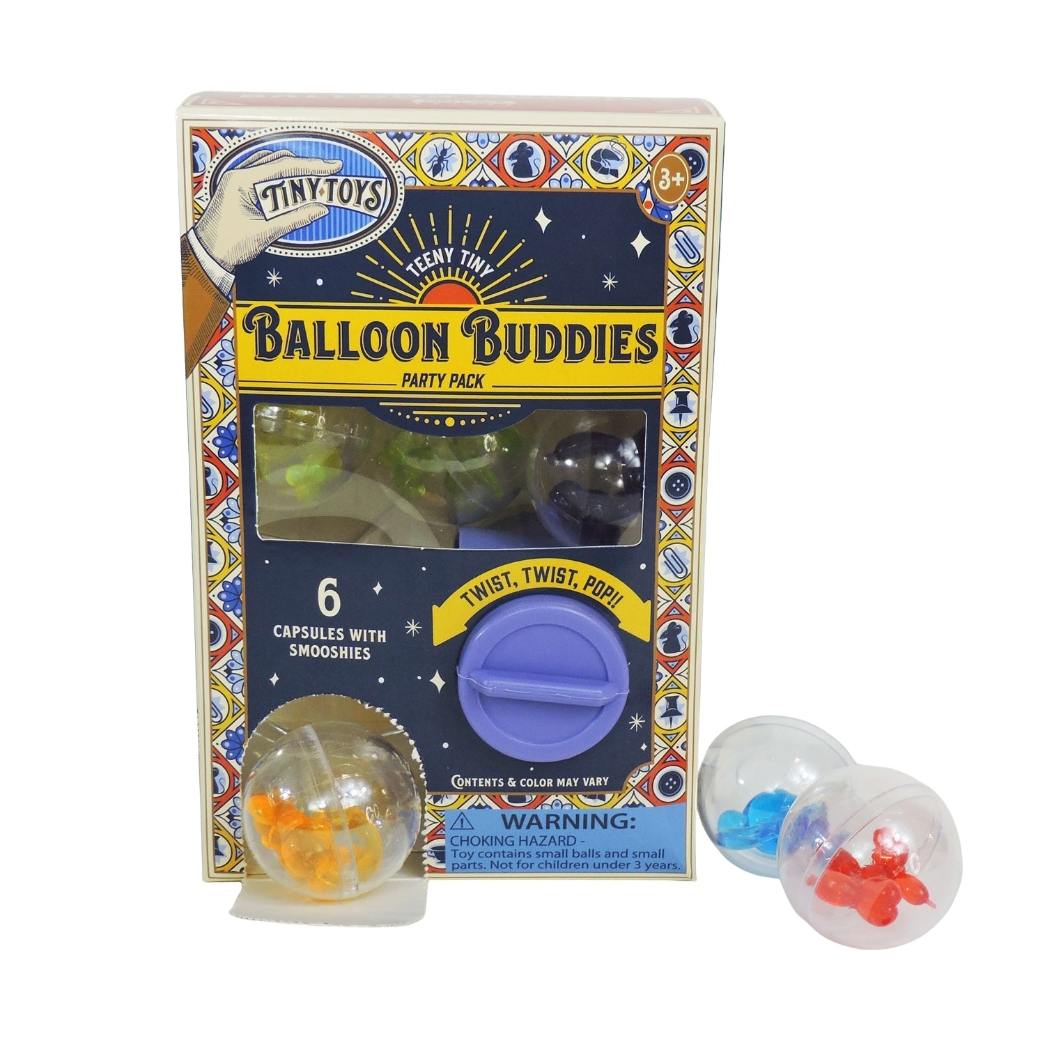 Packaged toy set with 'Balloon Buddies' branding on a white background