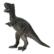 The Toysmith Classic Dinosaur Figure by Toysmith is a detailed, dark gray T. rex model with textured skin, sharp teeth, small front arms, and stands on two legs. The mouth is open and the background is white.