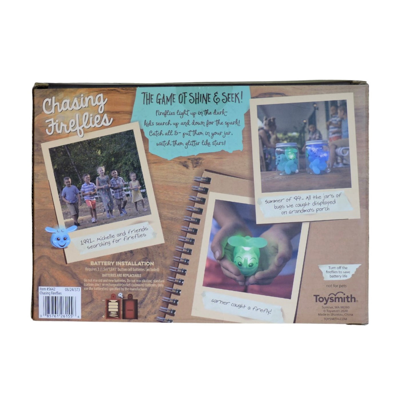 Back of a Toysmith product packaging with images and text