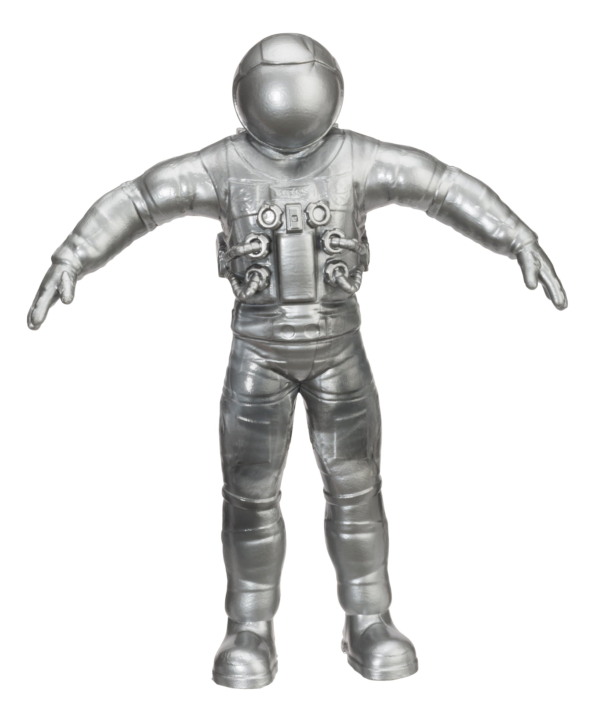 The Astroverse Toysmith Bendy Astronaut features a silver finish, detailed spacesuit, and upright pose with arms extended—a unique, charming addition to any astronaut figures collection.