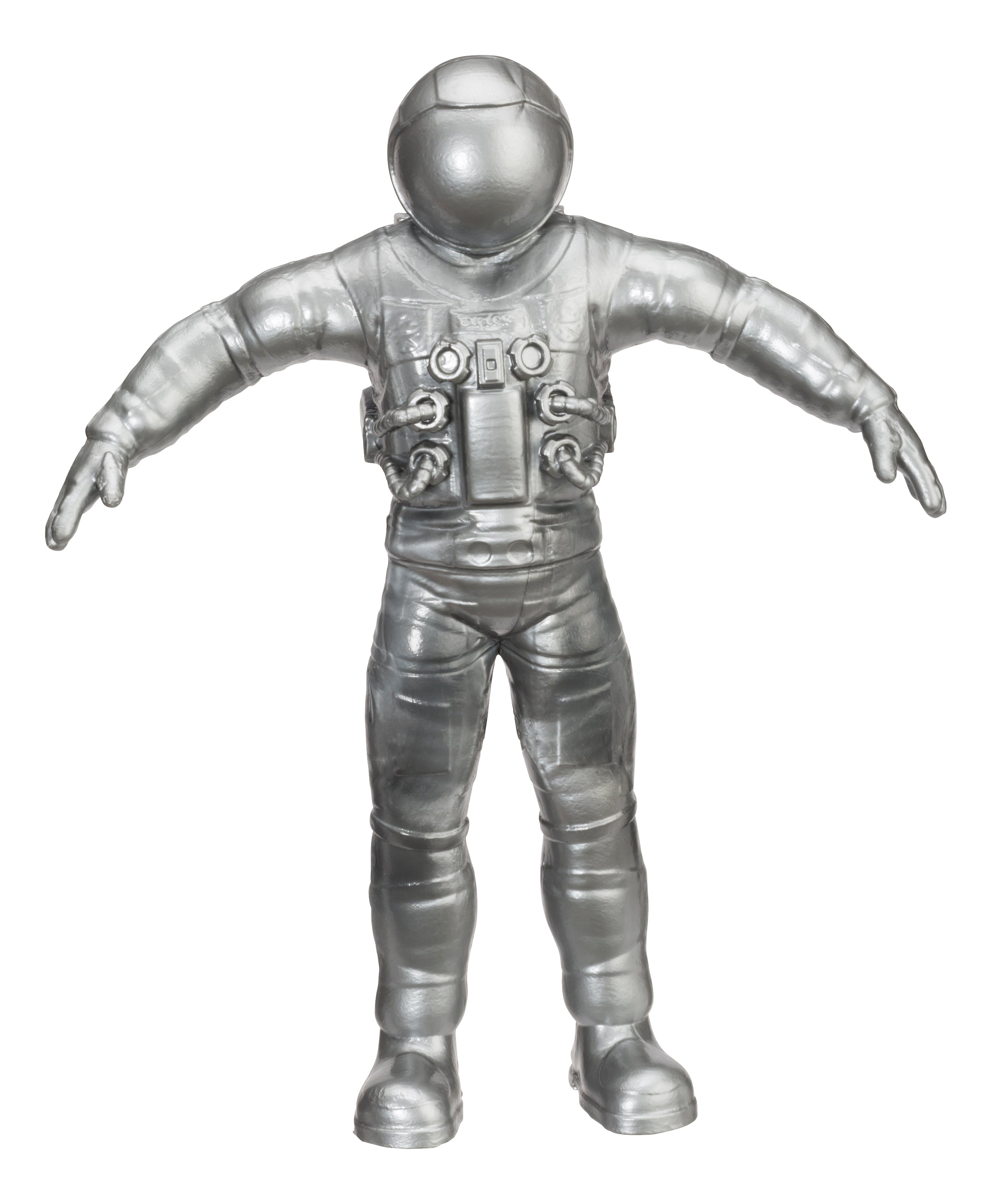 The Astroverse Toysmith Bendy Astronaut features a silver finish, detailed spacesuit, and upright pose with arms extended—a unique, charming addition to any astronaut figures collection.