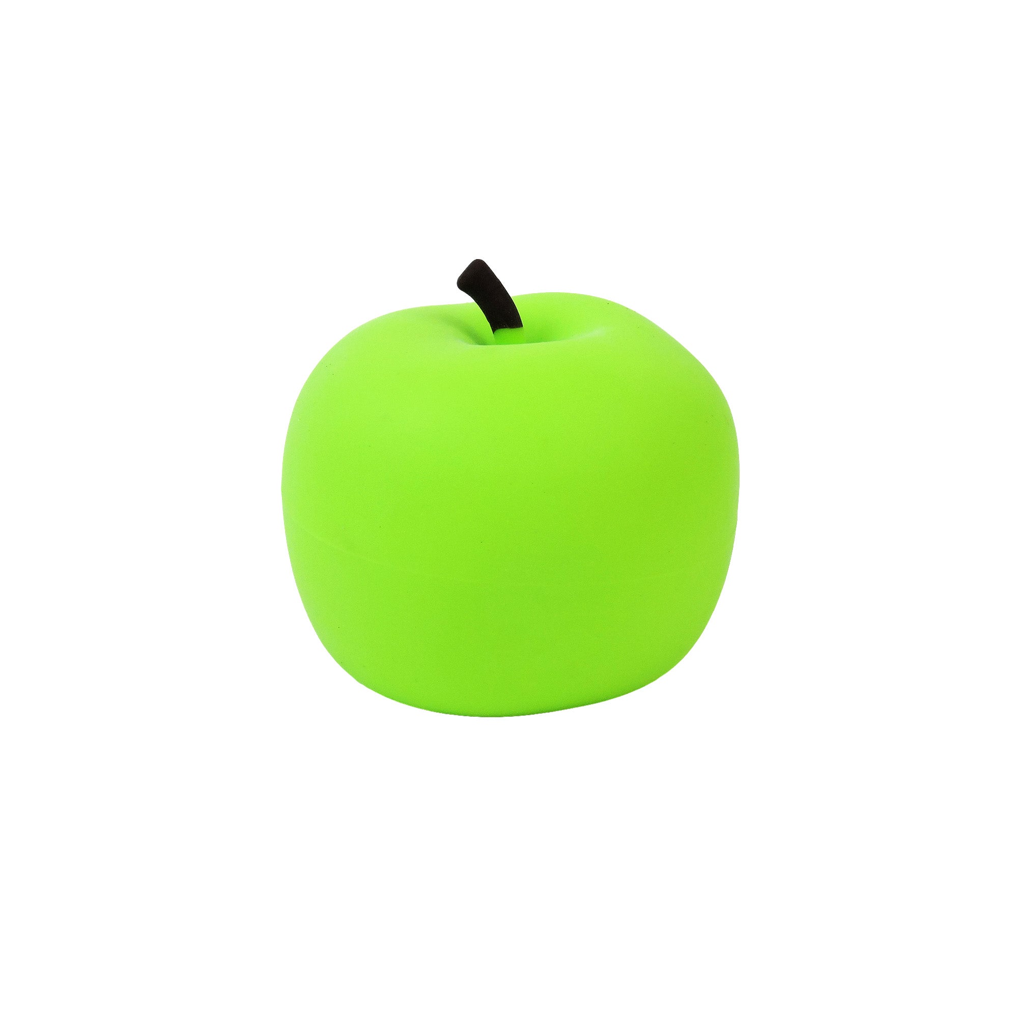 The Farm Fresh Squishy Fruit by Farm Fresh is a bright green apple toy with a smooth surface and a short, dark brown stem, shown on a plain white background.