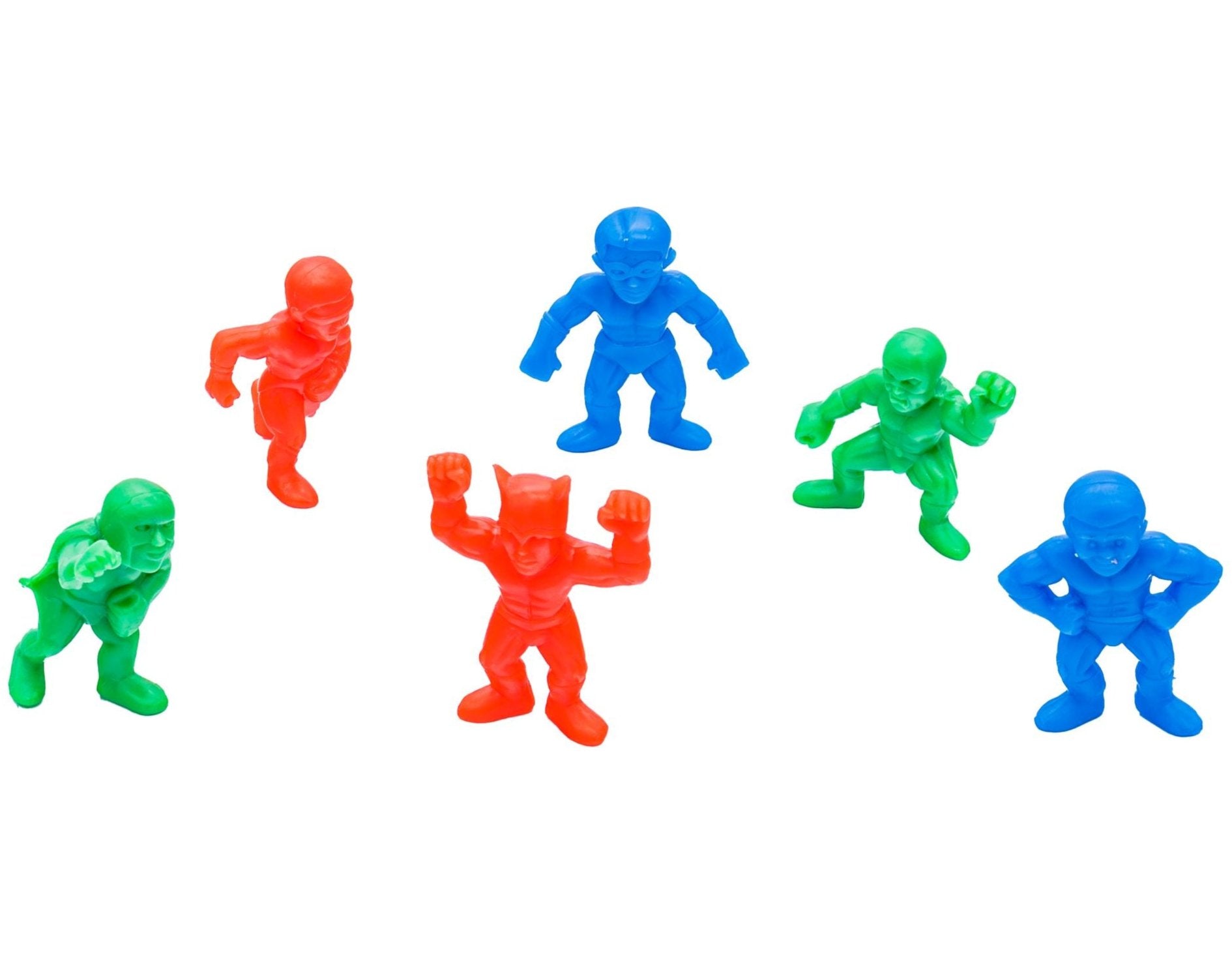 The Toysmith Jar Full of Super Heroes by Toysmith includes six small action figures in green, red, and blue, each with comic-style details and dynamic poses—perfect for inspiring imaginative play and creative adventures.