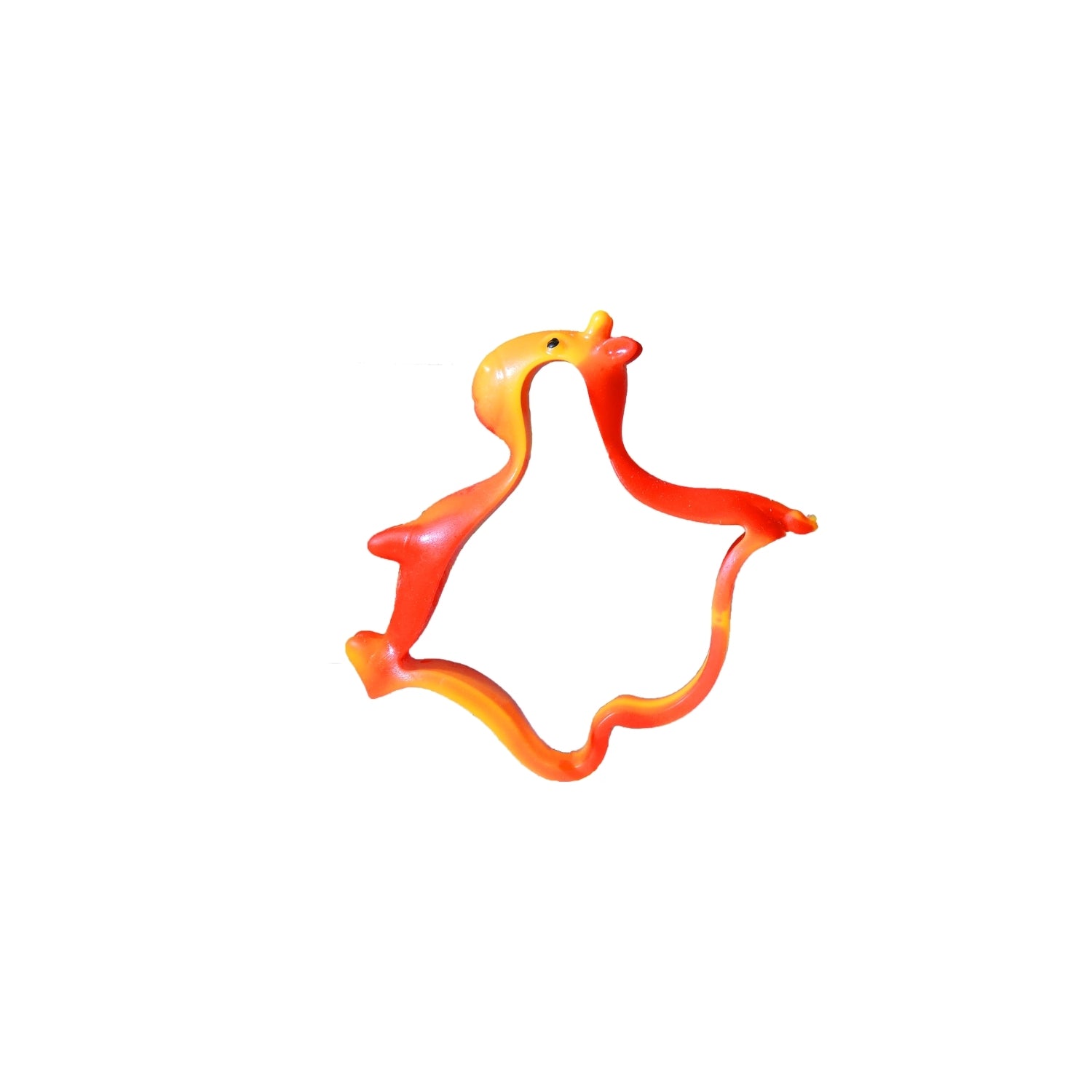 The Sensory Lab Morph N' Bracelet by Sensory Lab, a red and orange plastic sensory toy shaped like a cartoon penguin, is shown on a white background.