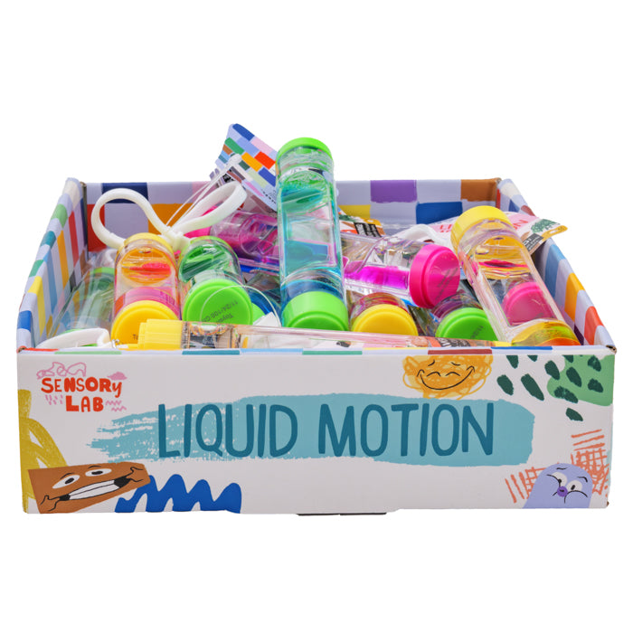 The Sensory Lab Liquid Motion Assortment by Sensory Lab features clear sensory tubes with vibrant liquids and separate sections, making this calming toy ideal for visual stimulation and sensory play.