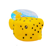 The Tub Time Float 'N Flash Bath Toy by Tub Time is a yellow rubber boxfish-shaped bath toy with black spots, a small fin, and a round eye, shown against a white background.