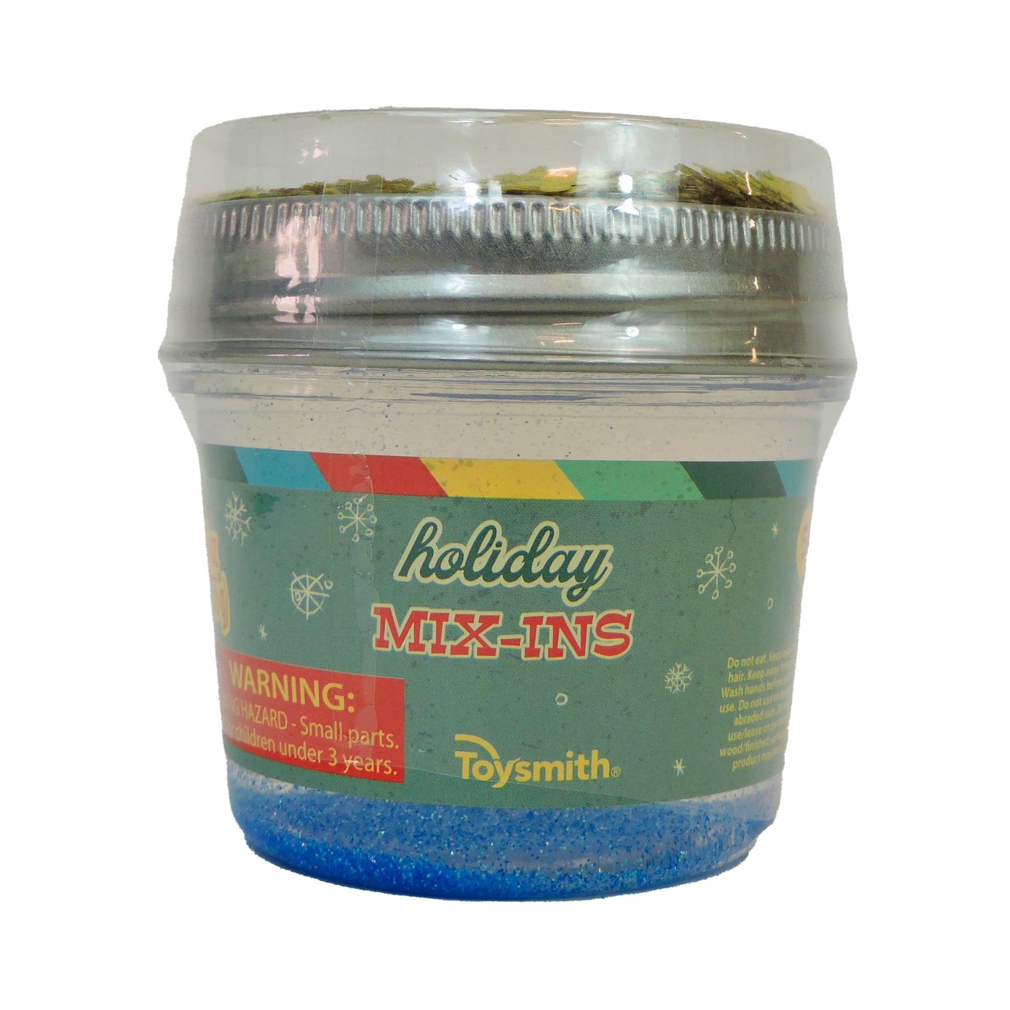 Clear Holiday Mix-Ins Slime with Blue Glitter and Gold Gingerbread Man Glitter