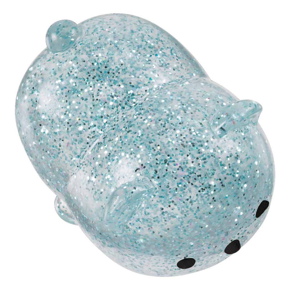 The Toysmith Squishy Kiji Buddy & Slime by Toysmith is a light blue, glittery, semi-transparent squishy toy shaped like two stacked animals with small ears and black eyes—ideal for a calming sensory experience.