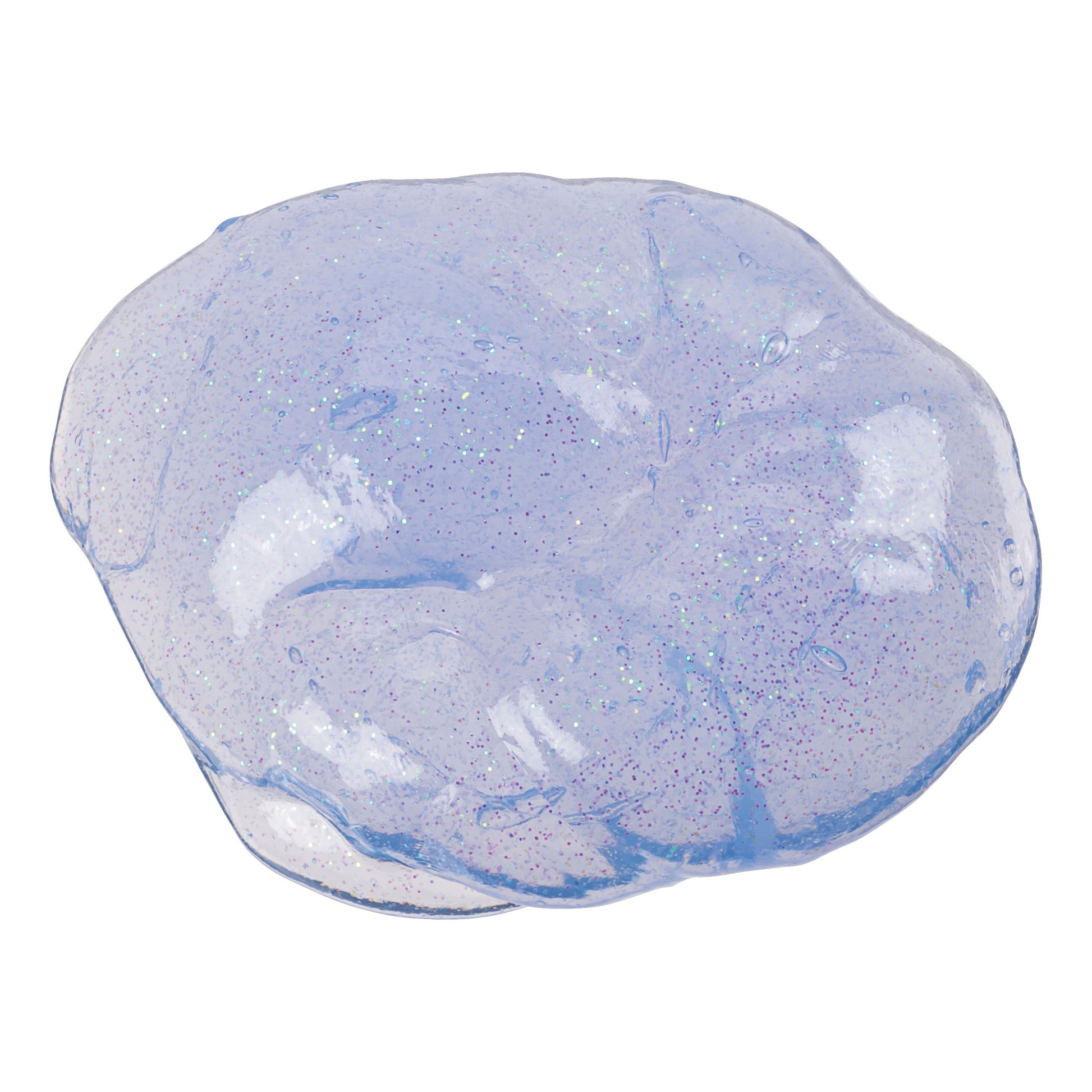 The Toysmith Squishy Kiji Buddy & Slime by Toysmith features a translucent, light blue slime with a glossy finish and scattered glitter, providing a delightful sensory experience against a white background.