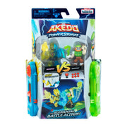 Toy package with figures and battle arena, featuring 'Legends of Akedo Power Storm' branding.