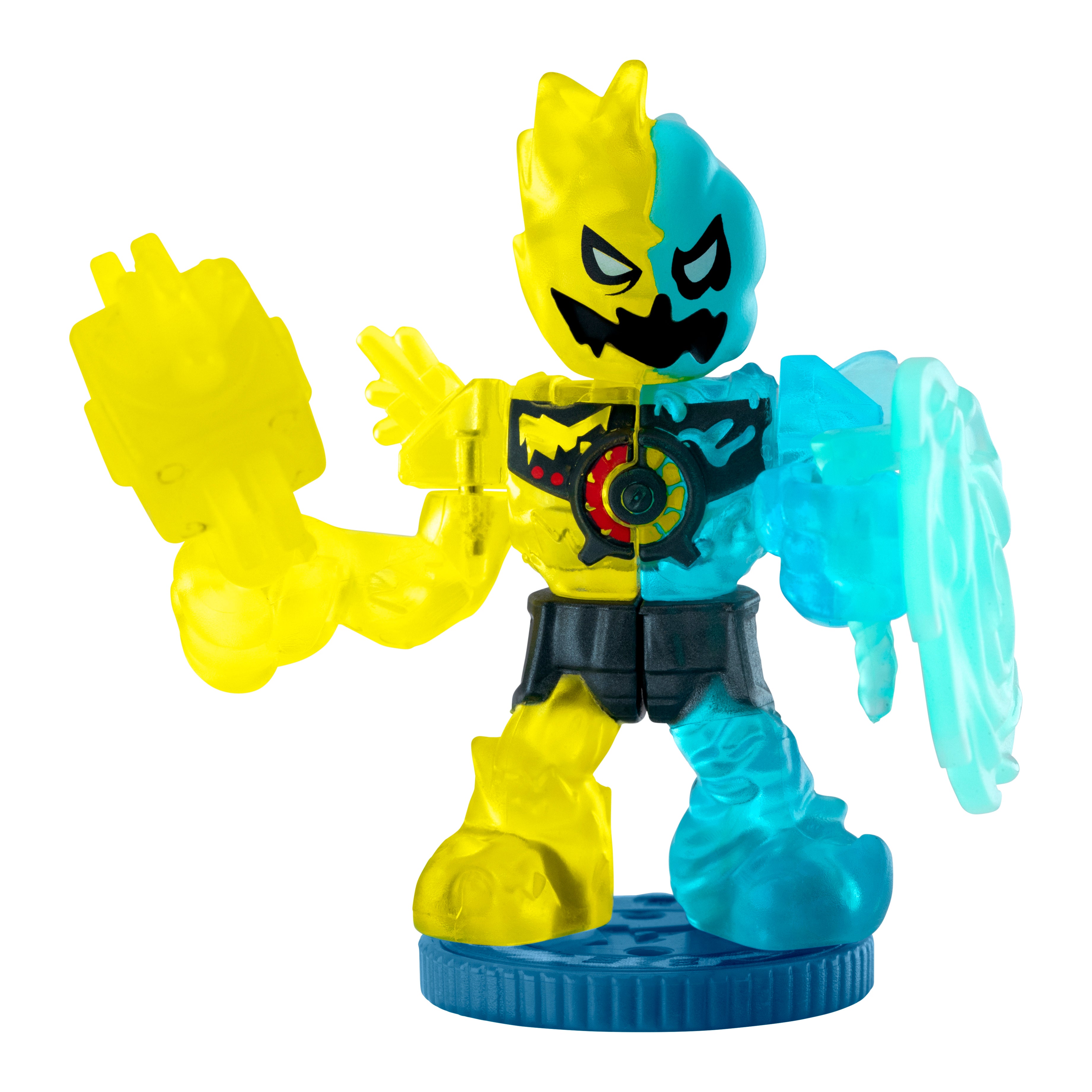 Toy figure with yellow and blue colors on a white background