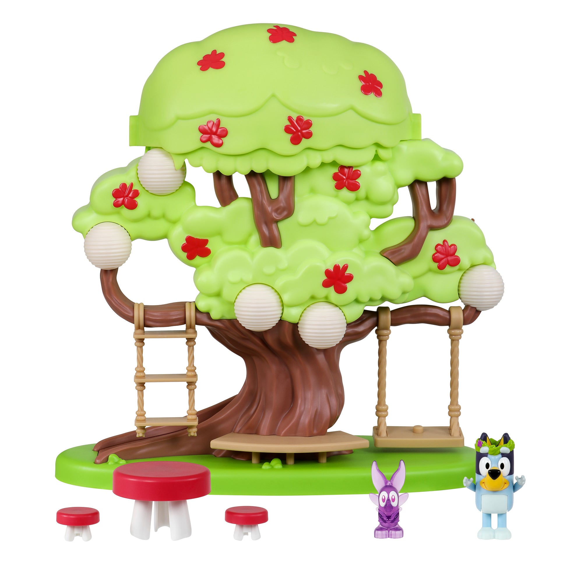 Toy treehouse with characters on a white background