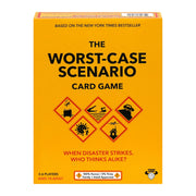 Box of 'The Worst-Case Scenario' card game with orange background and black text.