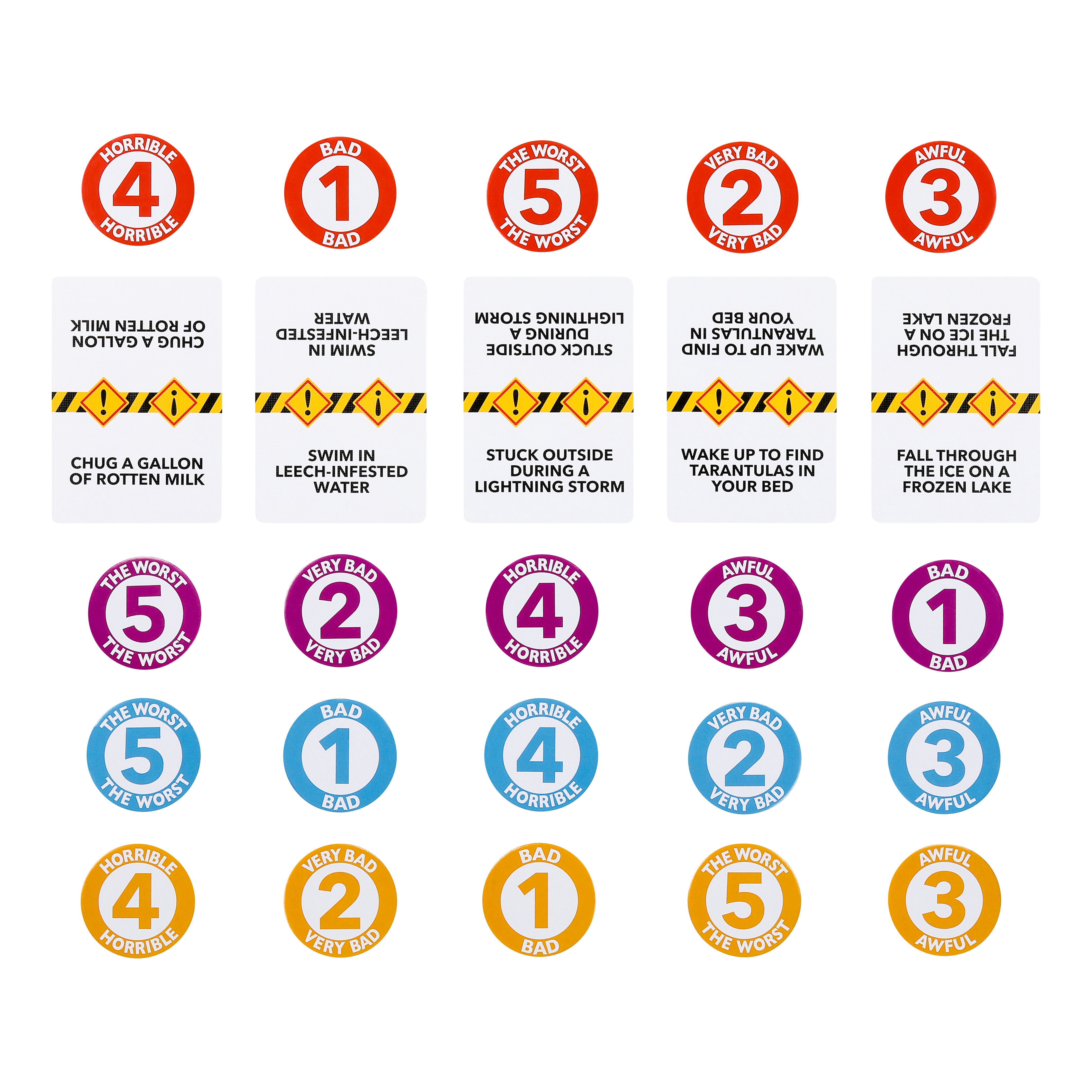 Rating system with colored circles and text on a white background