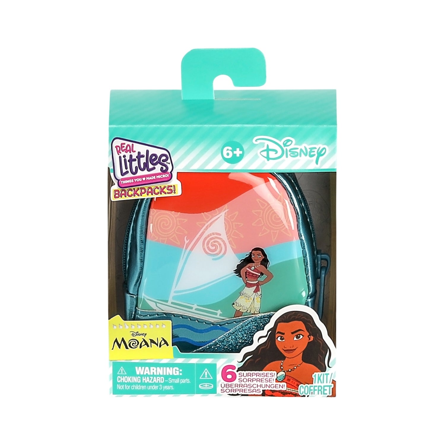 Packaged Moana backpack with Disney branding on a white background
